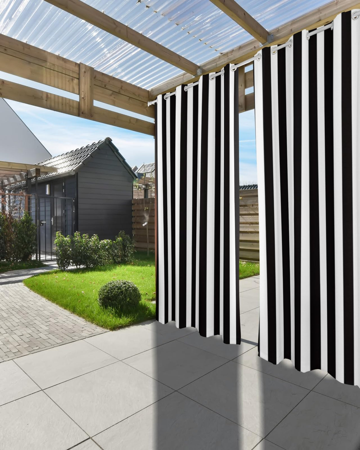 Outdoor Curtains for Patio Waterproof Black and White Stripe Indoor/Outdoor Curtain Tiebacks Simple Style Privacy Curtain Sun Blocking Grommet Drapes for Pergolas Gazebo Porch Balcony 2 Panel 54x108 Home L6