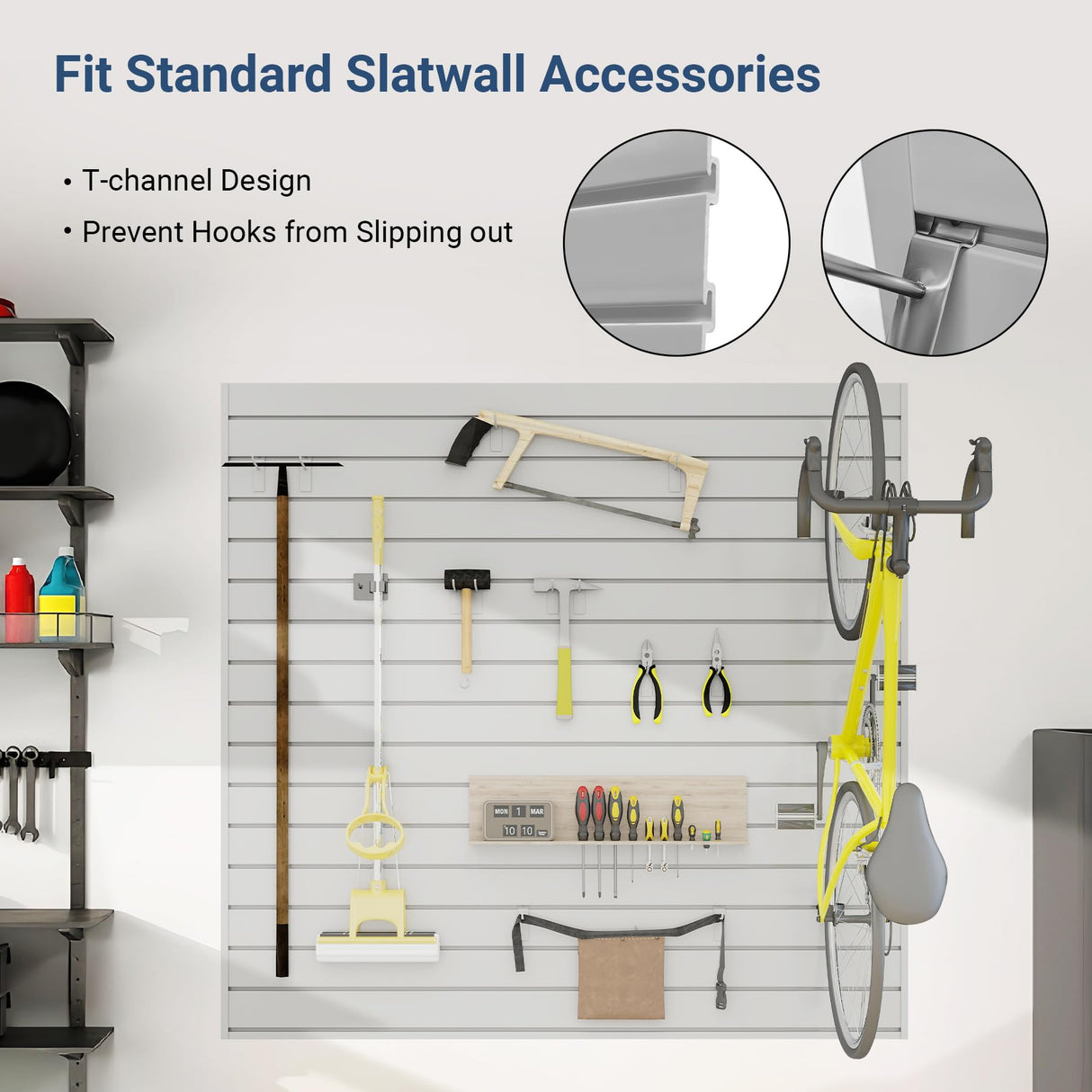 Neoaider Slatwall Panel 4 FT x 4 FT, Interlocking Slat Wall Paneling, Wall Mounted PVC Wallpanel, Suitable for Garage Storage and Organizer, Slatwall Board, Shelves - Grey Neoaider