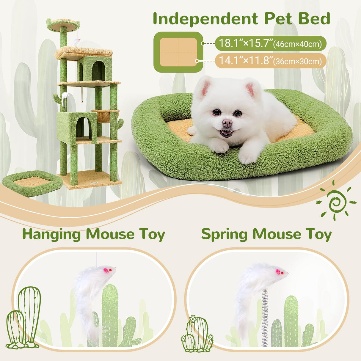 Globlazer S72 Heavy Duty Cactus Cat Tree for Large Cats, Sturdy 72in Maine Coon Cat Tree for Large Cats 20 lbs+ Cactus Cat Tower for Adult Biggest Cats with 6 Scratching Posts, Hammock Globlazer