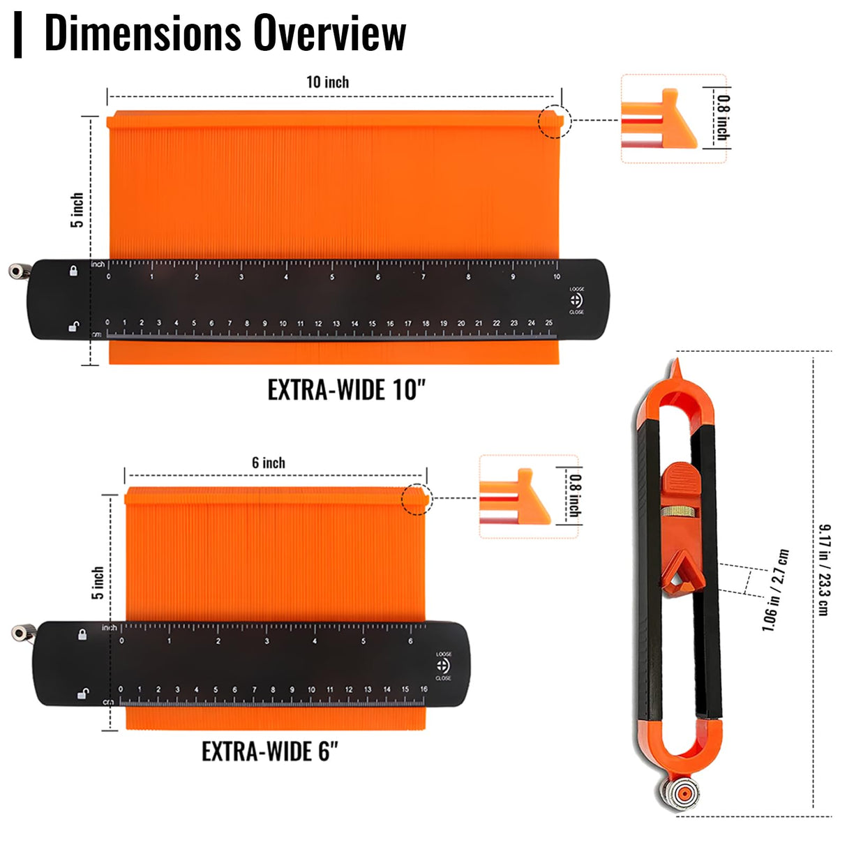 Gauge Shape Outline Tool, Contour Gauge Profile Tool with Lock, Measuring Tools Shape Duplicator for Woodworking - 10 Inch & 6 Inch (6+10 inch HBTJCZXL