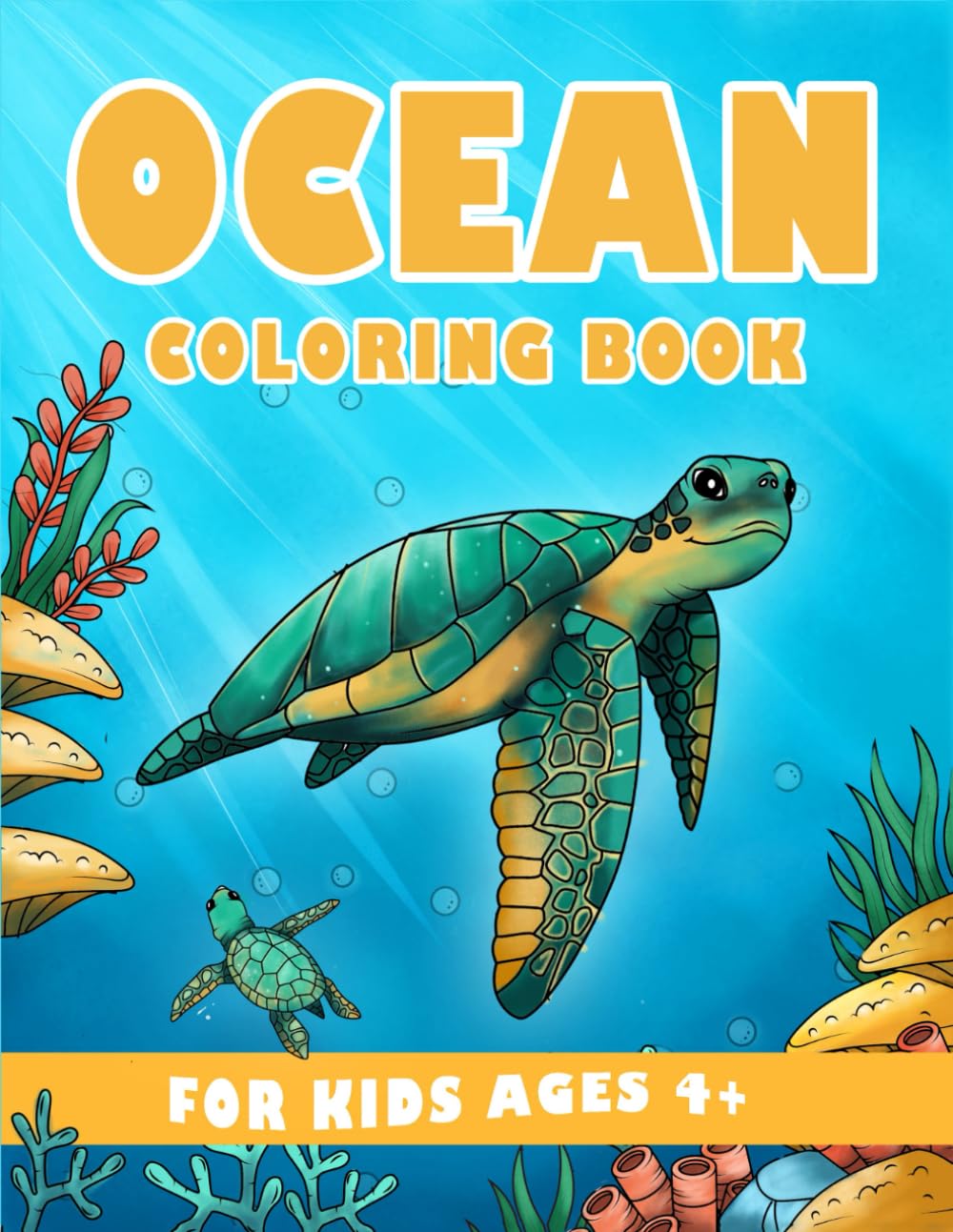Ocean Coloring Book for Kids 4+: Sea Creature Coloring Book with Fun Facts. Under The Sea Animals. (Jelly Fish, Sharks, Dolphins, Sea Turtles, & Many More). WoodArtSupply
