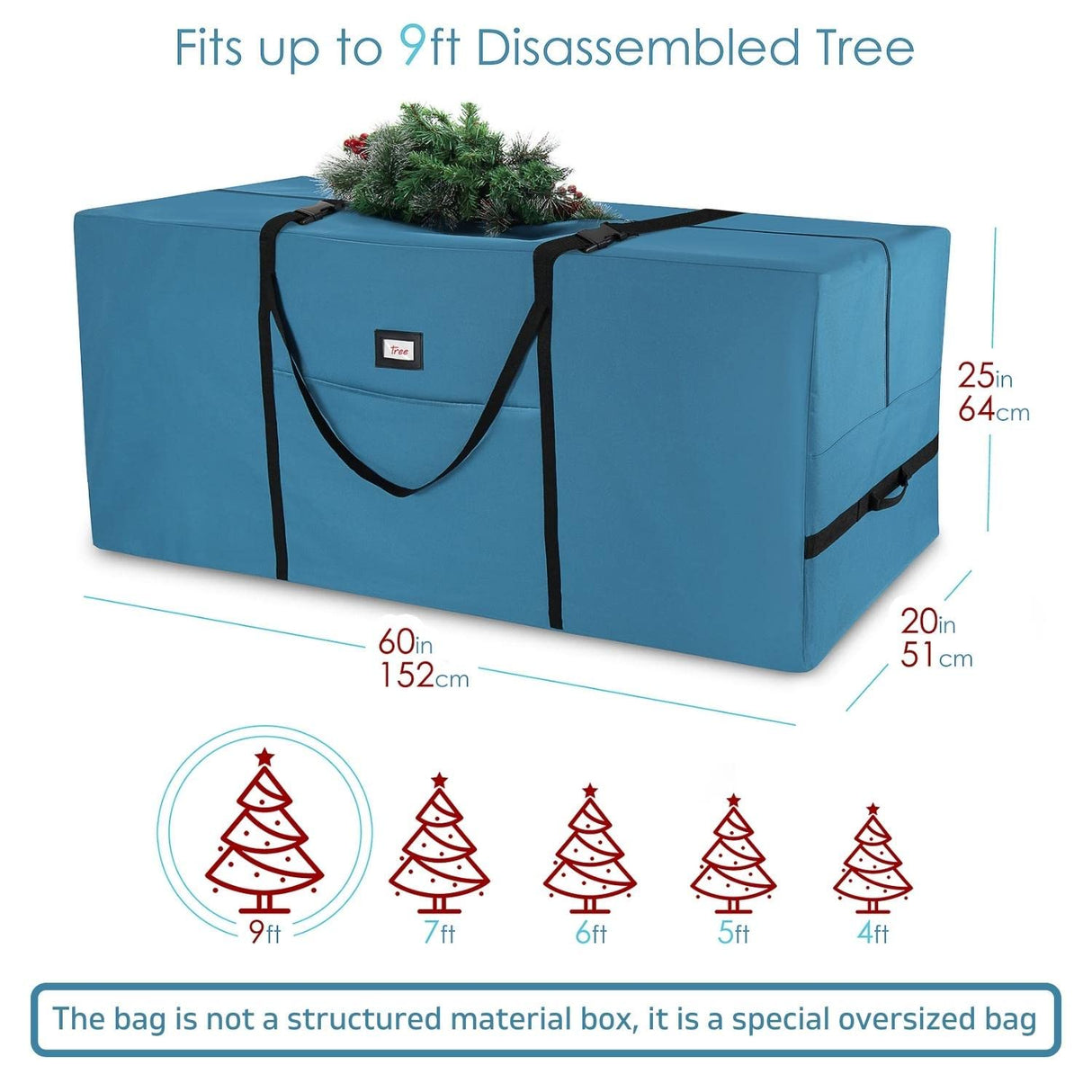 Hearth & Harbor 9 ft Christmas Tree Storage Bag - Artificial Christmas Tree Bag with Reinforced Handles, Dual Zipper, Wide Opening - Large Storage Container for Trees and Decorations Hearth & Harbor