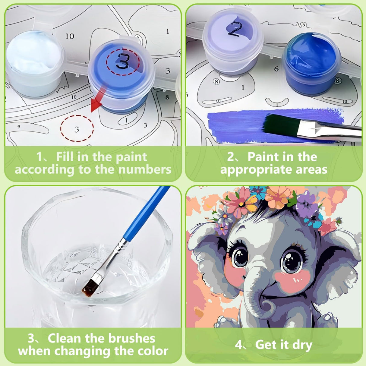 Reivworl Paint by Numbers Kit for Kids with Frame and Easel, Elephant Paint by Number Kids Age 5-8-12, Paint by Numbers Gifts and Home Decor (8X8 Inch) Reivworl