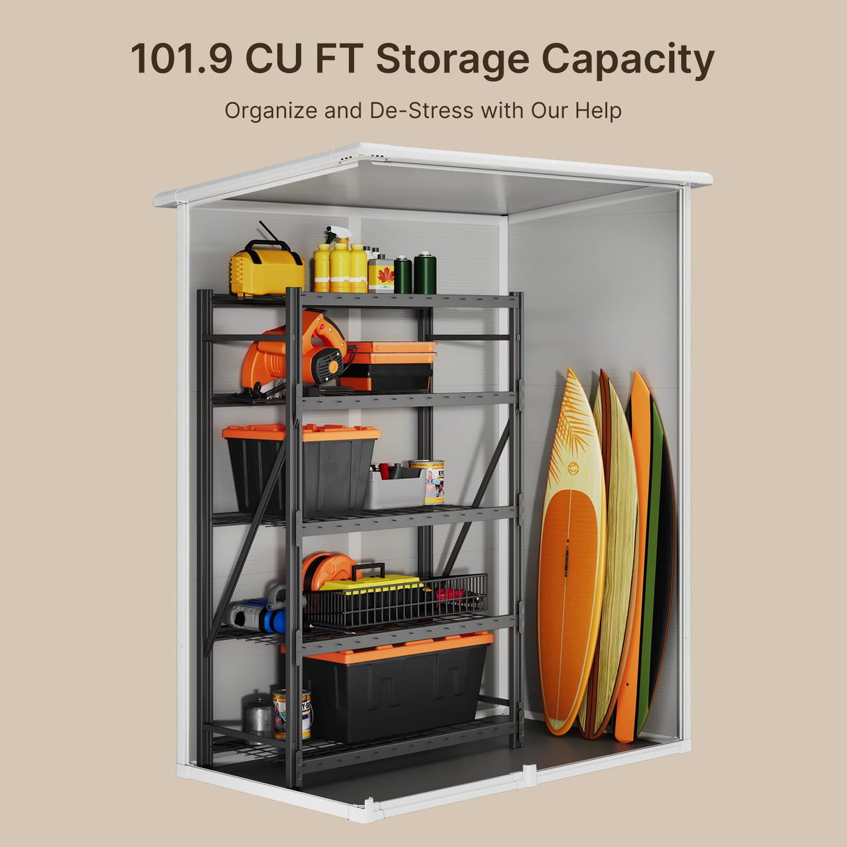 Gizoon Outdoor Resin Storage Shed 5X3 FT, Plastic Garden Shed for Bike, Garbage Can, Tool, Outside Sheds with Lockable Door for Backyard Patio Lawn, Grey & White Gizoon