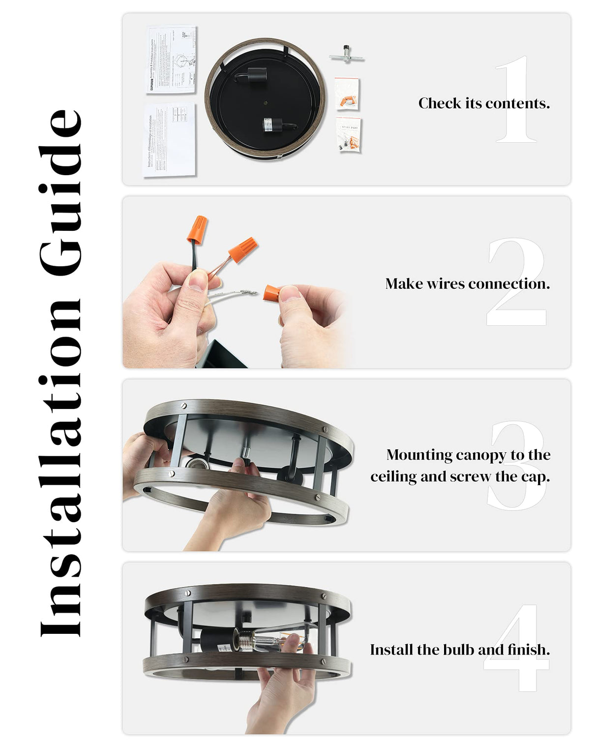 EAPUDUN Farmhouse Ceiling Light, 13‘’ Imitation Wooden Flush Mount Ceiling Light Fixtures, Retro 2-Light Ceiling Lamp for Hallway Entryway Bedroom Kitchen Dining Room FMA1138-FBDT EAPUDUN