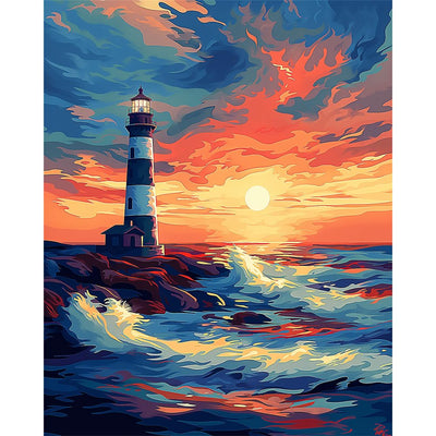 Natuyalo Paint by Numbers for Adults Beginner, Lighthouse Acrylic Easy Paint by Numbers Kits Sunset Seascape Craft Kits for Adults Suitable for Home Wall Decoration Flameless 16x20 Inch