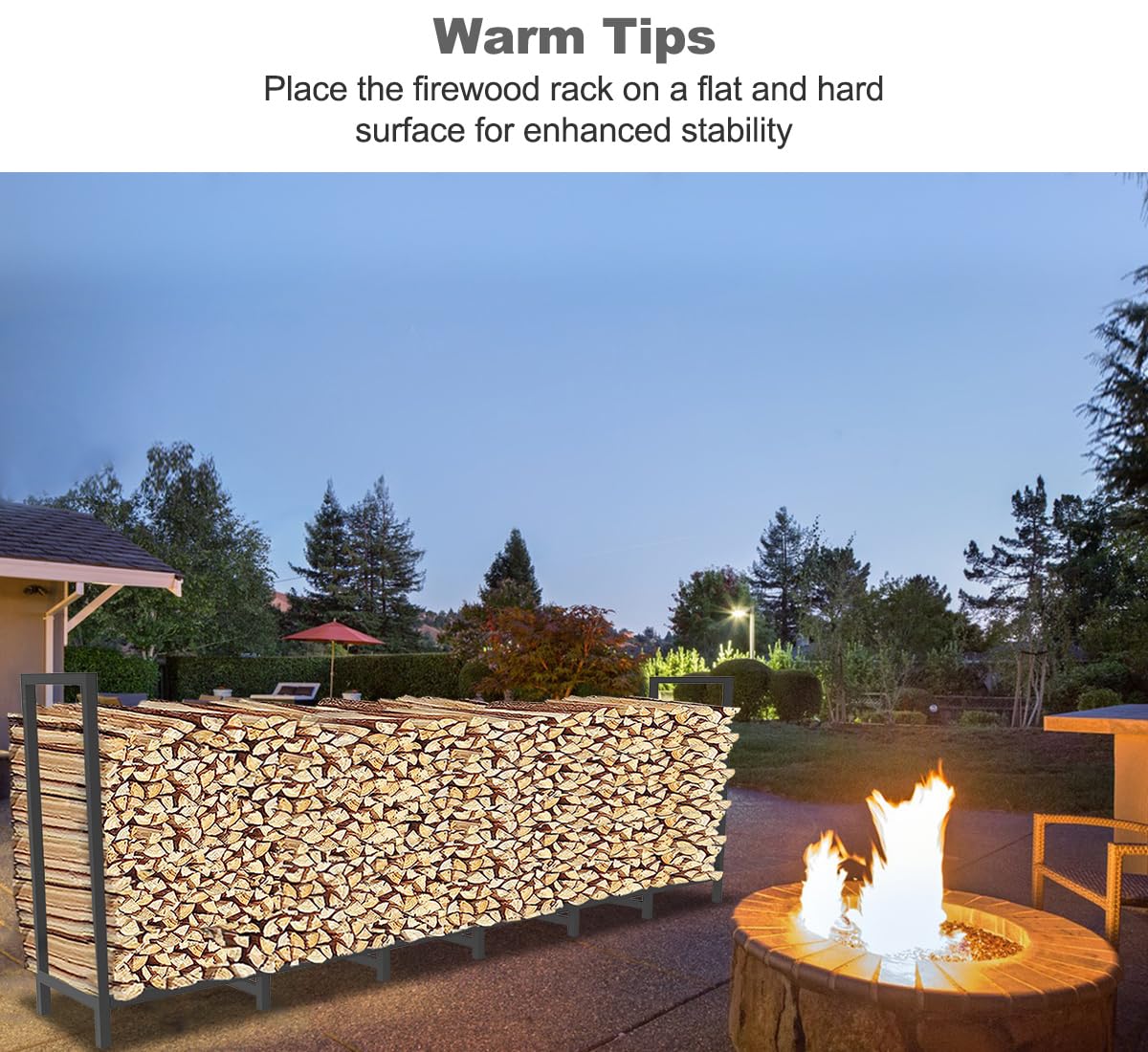 BALIE SPACE 8ft Outdoor Firewood Rack Holder with 14 Support Legs for Indoor Fire Wood Pile Storage, Adjustable Heavy Duty Fire Log Stacker Stand Organizer for Fireplace, Black BALIE SPACE