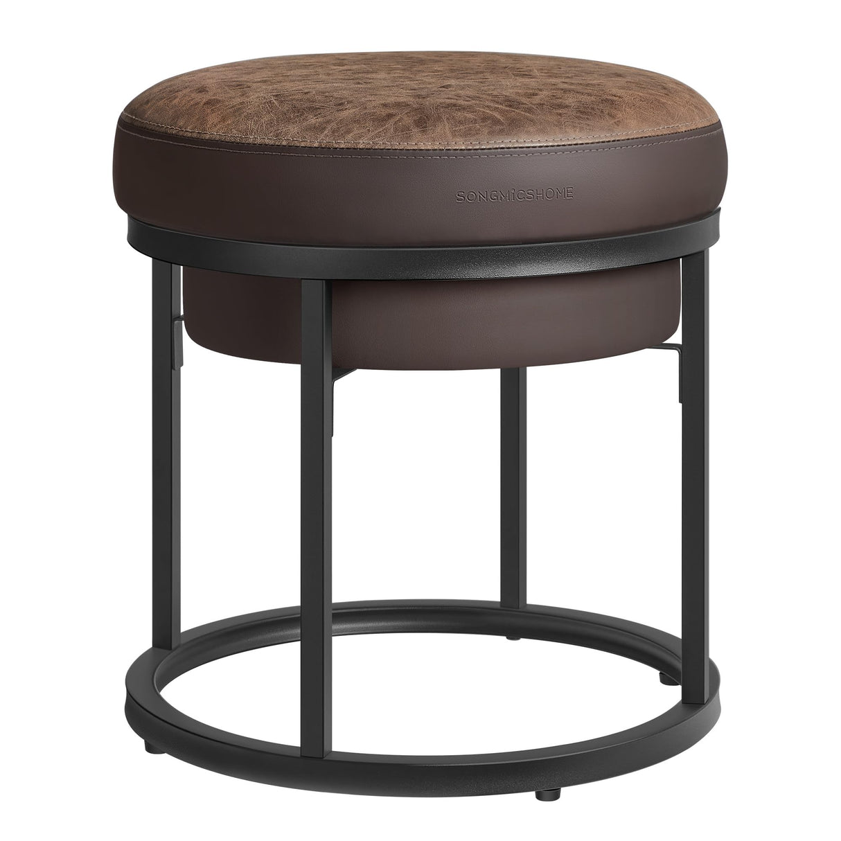 SONGMICS HOME LUIZ Collection - Ottoman Footstool, Round Ottoman, Vanity Chair Stool, Footrest, Reversible Top, Side Table, Max. Load 660 lb, Bedroom Living Room Entryway, Walnut Brown ULOM080K01 SONGMICS HOME