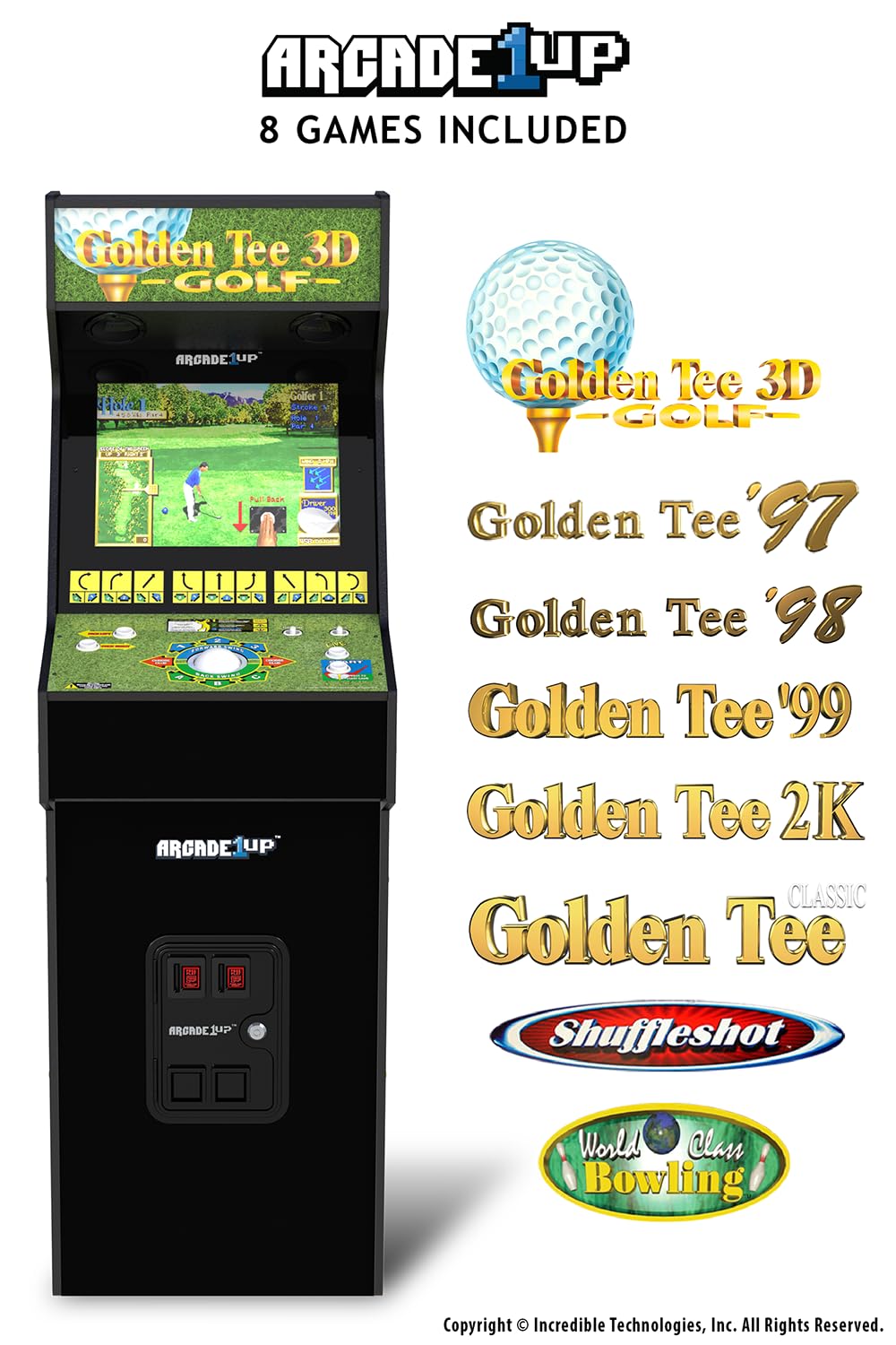 ARCADE1UP Golden Tee 3D Deluxe Arcade Machine, Built for Your Home, Over 5-Foot-Tall Cabinet with 8 Classic Games ARCADE1UP