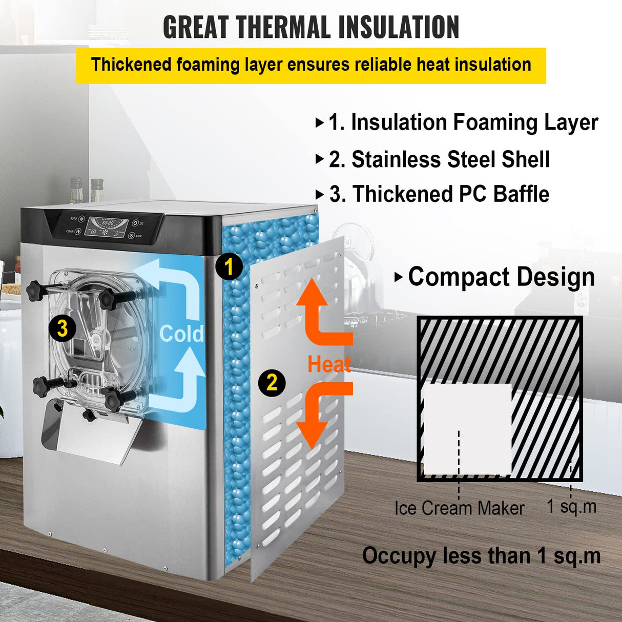 VEVOR Commercial Ice Cream Machine 1400W 20/5.3 Gph Hard Serve Ice Cream Maker with LED Display Screen Auto Shut-Off Timer One Flavors Perfect for Restaurants Snack bar Supermarkets VEVOR