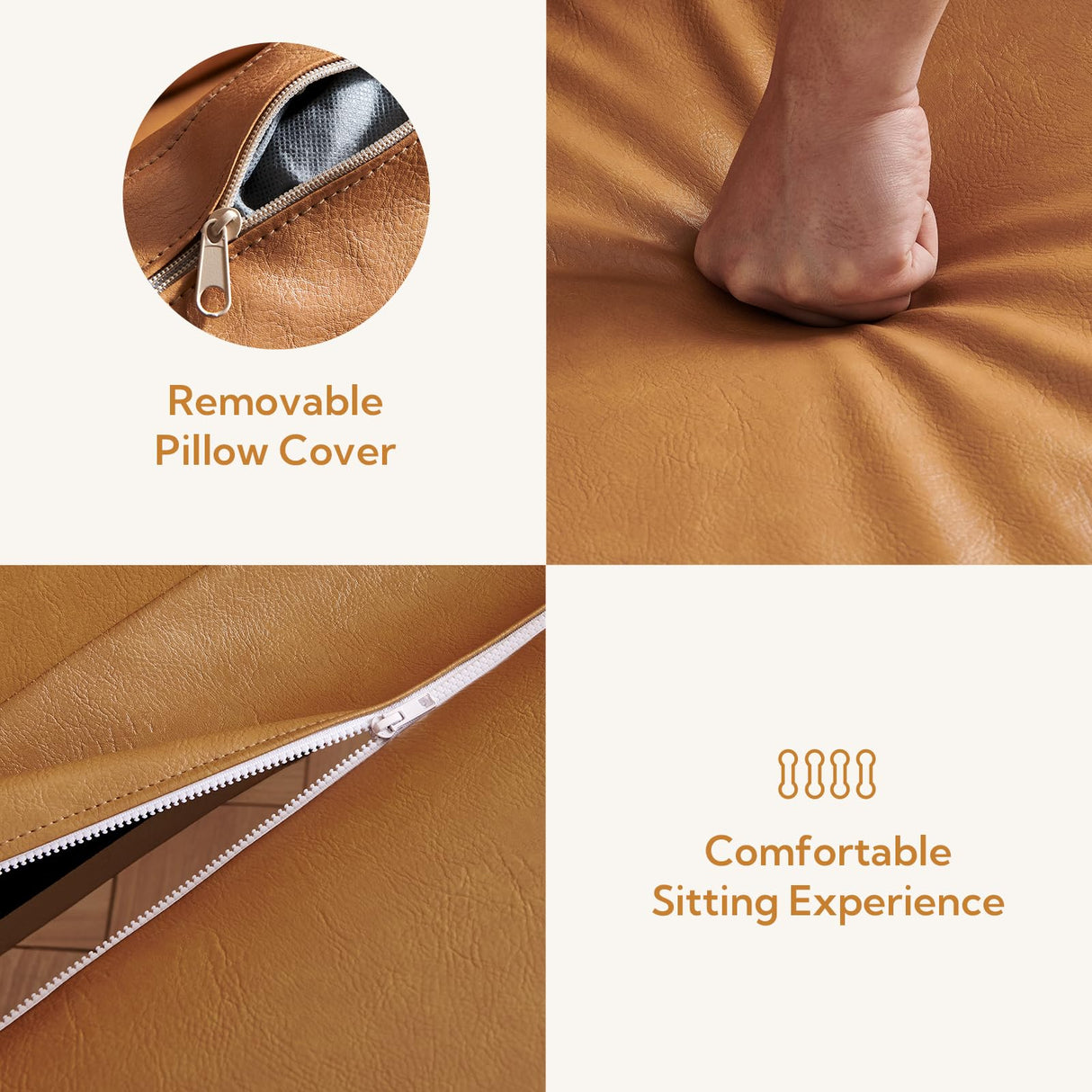 Atopston 66'' Faux Leather Couch, Small Sofa with Thick Cushion and Wooden Legs, for Compact Apartment loft and Office, Tan Atopston