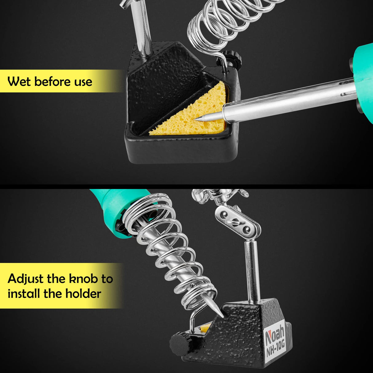 Noah 3-in-1 Helping Hands Magnifier with Dual Adjustable Alligator Clips in 2.5X Magnifying Glass with Soldering Iron Holder and Cleaning Sponge, for Welding, Jewelry,Clamping in Electronics Noah