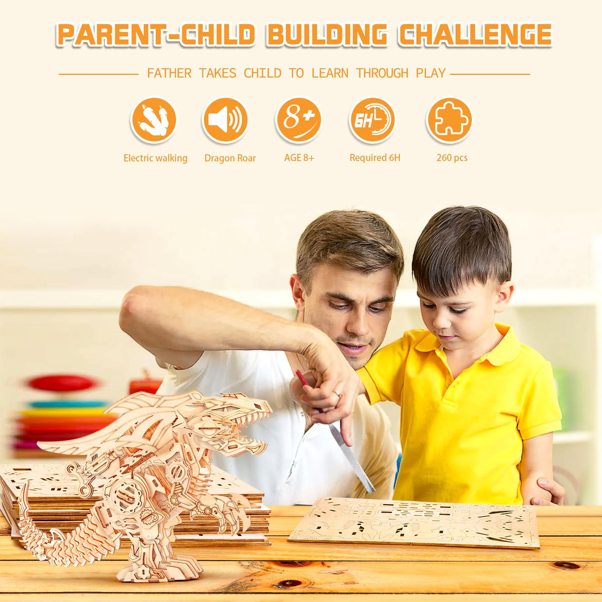 RMOKA 3D Wooden Puzzles for Adults, Building Sets Walking and Roaring Dragon Wooden Model Kit - DIY Mechanical Dragon Puzzle Toys for Boys Kids Ages 8-12-14, Gifts for Teen Men with Lifelike Walk RMOKA