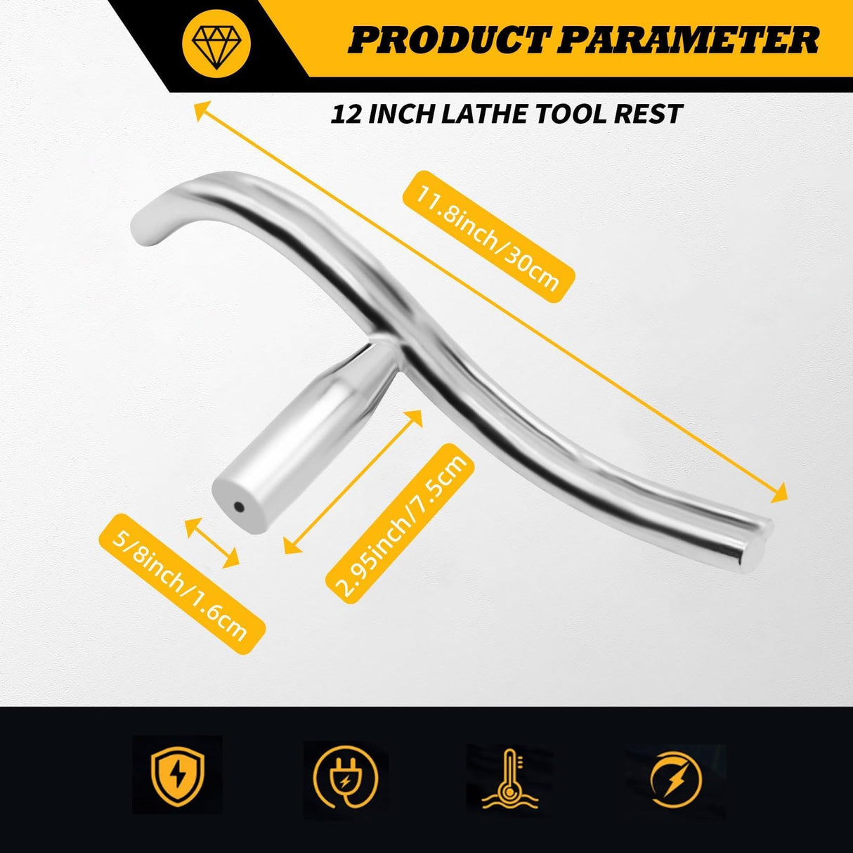 Jecoupoon 12 Inch Stainless Steel Curved Lathe Tool Rest, Shaped Wood Lathe Tool Rest for Bowl Turning, Wood Lathe Tool Holder, Wood Lathe Turning Accessories, 1 or 5/8 In Column (5/8") Jecoupoon