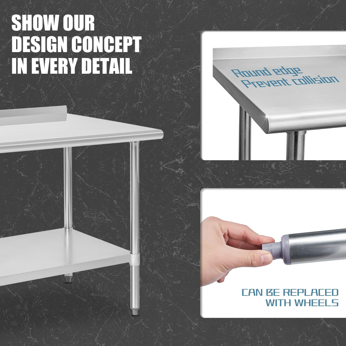 Hally Stainless Steel Table for Prep & Work 30 x 48 Inches, NSF Commercial Heavy Duty Table with Undershelf and Backsplash for Restaurant, Home and Hotel HALLY SINKS & TABLES H