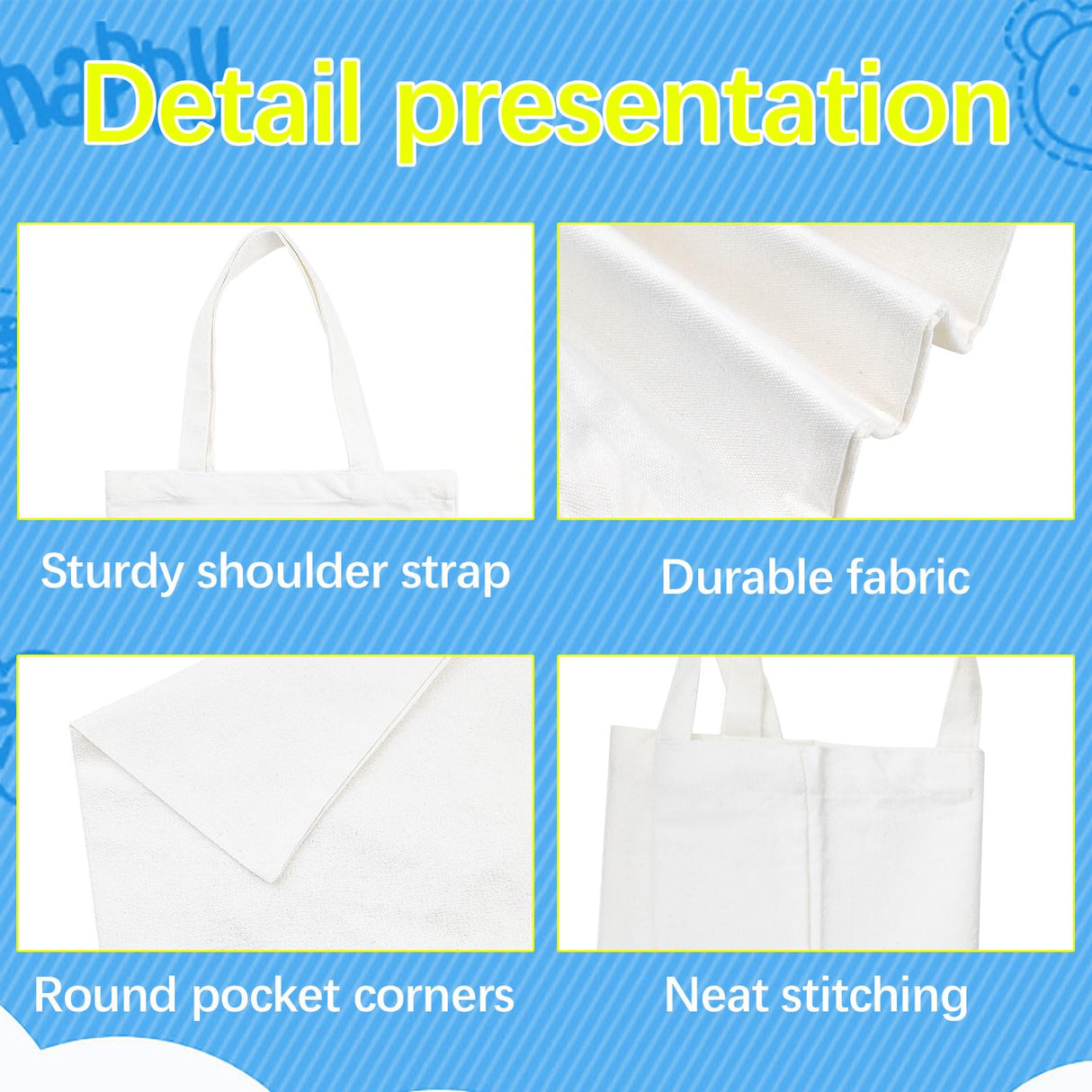 OKBA 20 Pcs 8X7.5 Inch Sublimation mini tote bags,Blank Canvas Tote Bags Reusable Grocery Bags, small tote bags for kids DIY (White) OKBA