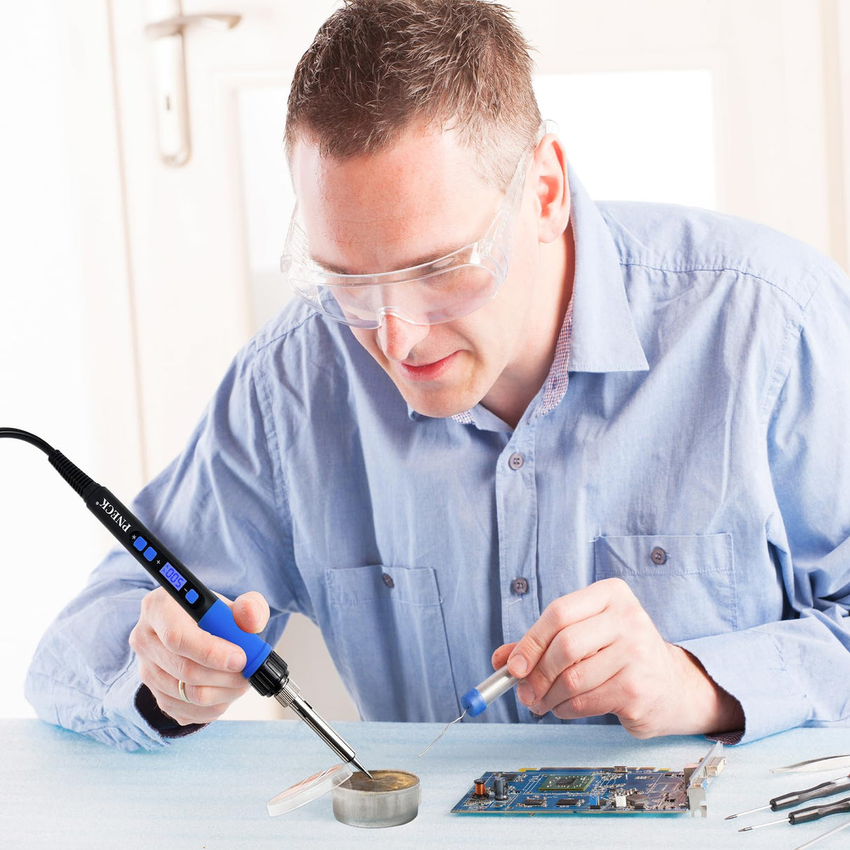 PNECK Soldering Iron Kit, 80W, LCD Display, Adjustable Temperature 356°F -932°F,Blue PNECK