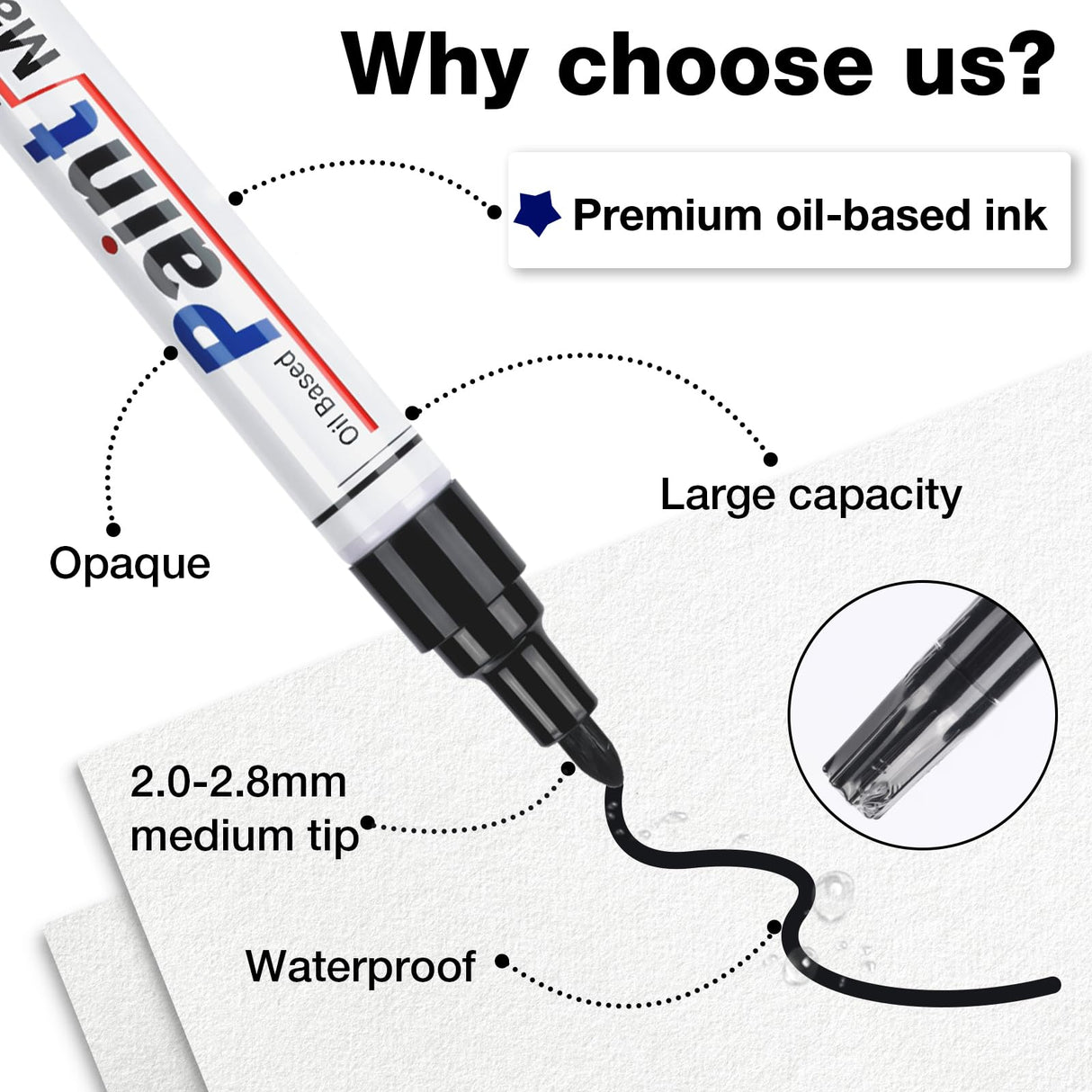 DAPAWIN Black Paint Pen Permanent Markers Waterproof -4 Black paint markers,paint marker for Metal,Rocks,Wood,Plastic,Tire,Glass,Fabric,label,Medium Tip,Oil Based Paint Markers Black Markers Permanent DAPAWIN