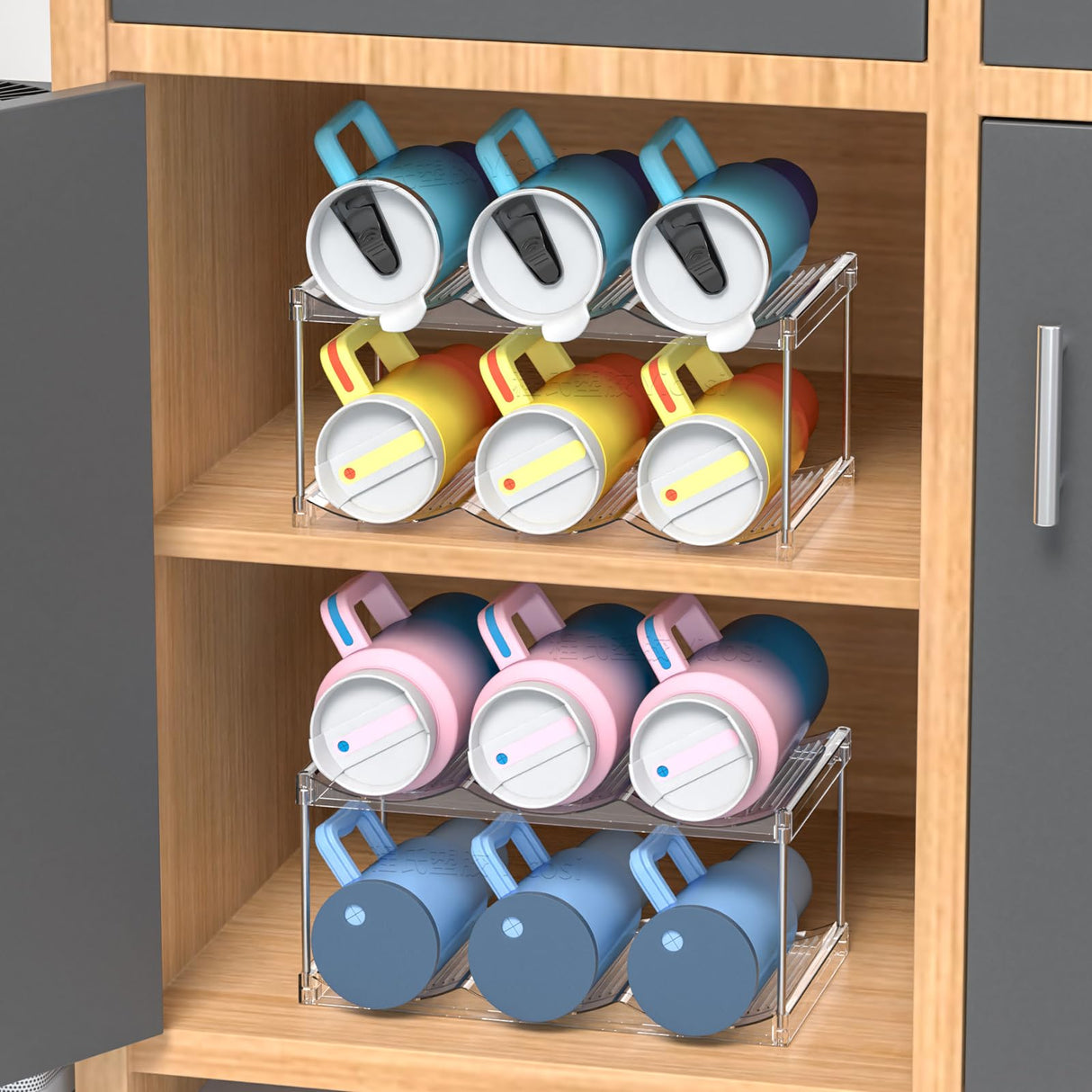 Yieach 4 PCS Stackable Water Bottle Organizer for Cabinet,4.7" W X5.3"H Great for Stanley Yeti Bottle and Other Tumbler Organizer for Kitchen Cabinets,Clear Stackable Water Bottle Holder and Wine Rack Yieach