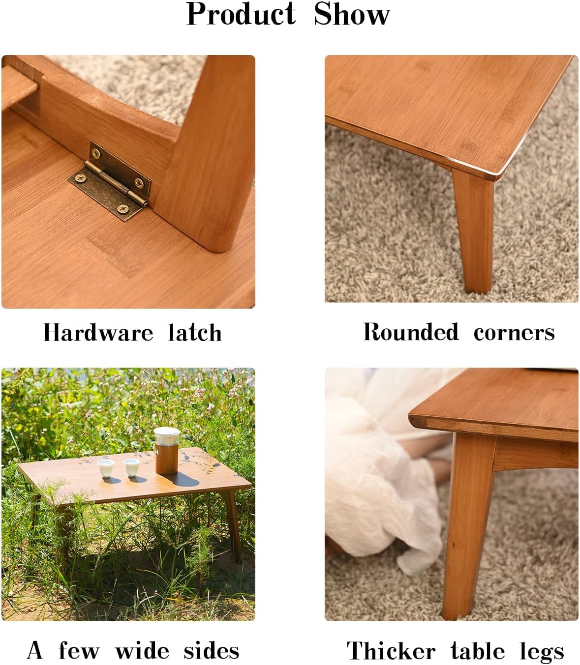 JIKUGO Foldable Bamboo Small Table Foldable Floor Desk Folding Coffee Table No Assembly Required for The Floating Window Tatami Tea Room Balcony Living Room Outdoor(Large) JIKUGO