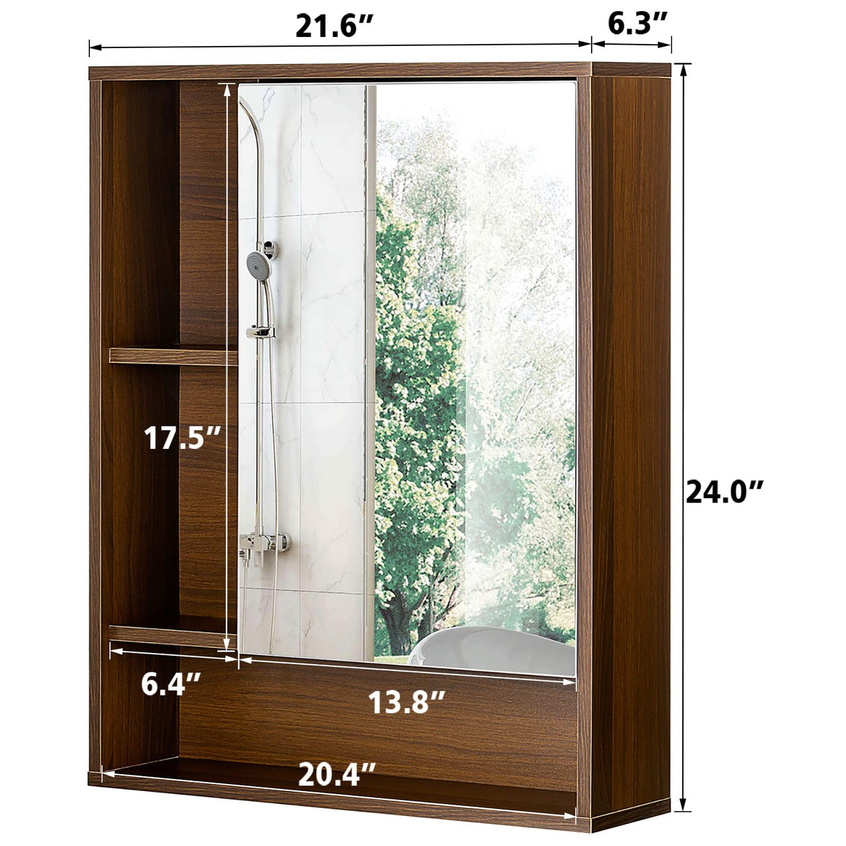 ChooChoo Bathroom Wall Mirror Cabinet, Medicine Cabinet with Single Door and Adjustable Shelf, Over The Toilet Space Saver Storage Cabinet, Walnut ChooChoo