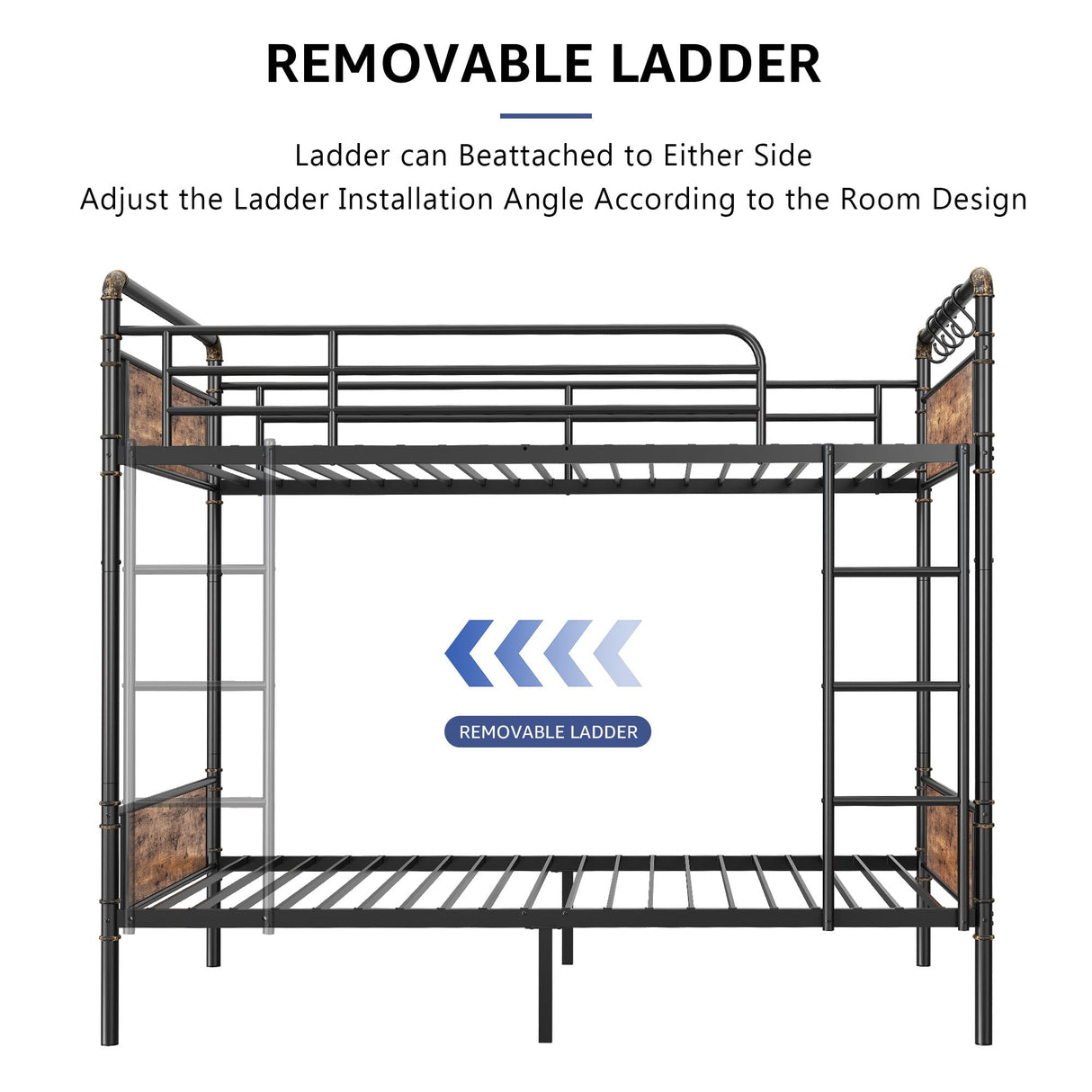Jocoevol Metal Bunk Bed Twin Over Twin, Industrial Bunkbeds Heavy Duty Bed with Safety Guard Rails and Space-Saving Design, Steel Bed for School, Bedroom (Vintage Brown) Jocoevol