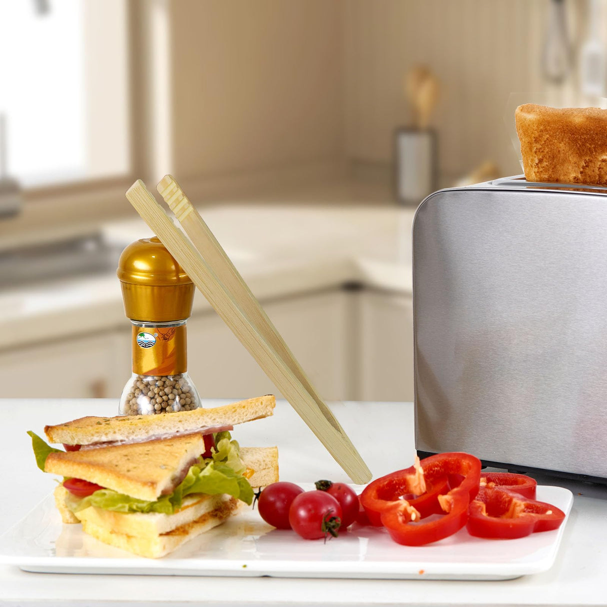 2 Pieces Natural Bamboo Toast Tongs, toast tongs, bamboo tongs,10.2 Inches Long Tongs with Anti-slip Design,for Toaster,Fruits, Bread & Pickles, Kitchen Utensil, Salad, Pasta, Grilling, BBQ Jowmoy