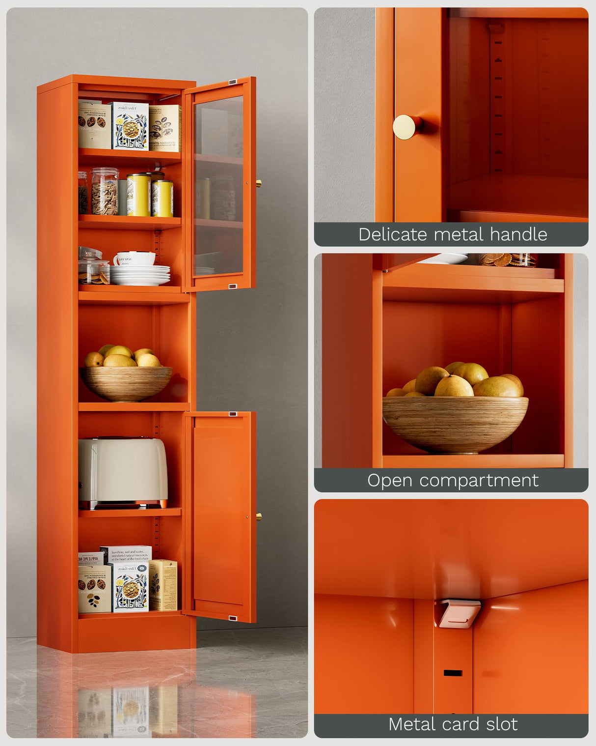 QINPTWUT 67" Slim 6-Tier Narrow Tall Kitchen Pantry Cabinet with Doors & Shelves. Open Shelving, Perfect for Small Spaces in Kitchen, Dining Room, Living Room & Bathroom. QINPTWUT