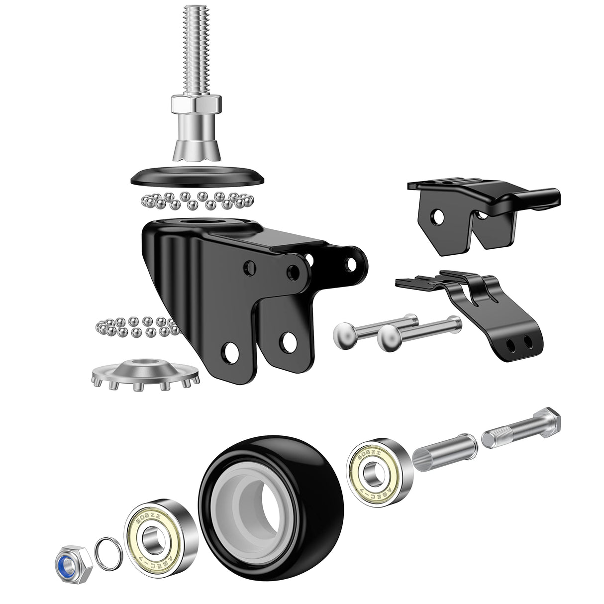1.5 Inch Swivel Caster Wheels Set of 4, YEEMIGO Locking Casters Heavy Duty Total Capacity 330lbs, Metric M8×25mm Threaded Stem PU Casters with Brake, Castors for Hardwood Floor Carpet YEEMIGO