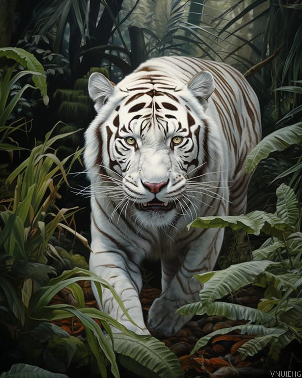 VNUIEHG Paint by Numbers for Adults, White Animal Tiger in The Jungle, Paint by Numbers Kits on Canvas, Acrylic Oil Painting Number Kits for Gift Decor, 40x50cm VNUIEHG