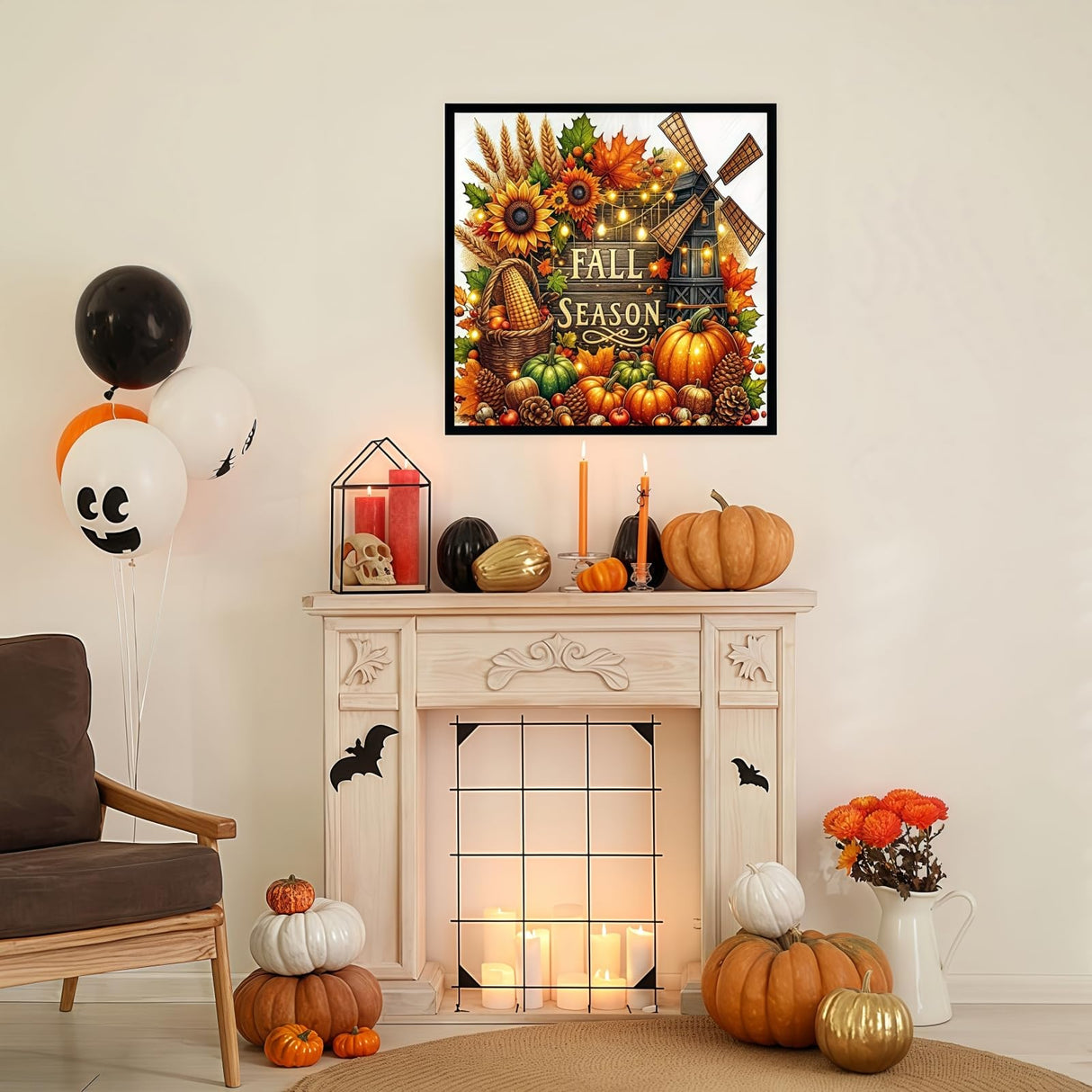 JYXSJYYD 5D DIY Fall Season Diamond Art Kits for Adults,Harvest Season Diamond Paintings Kits for Beginners,Paint by Diamonds Dot Full Drill Gem Art Crafts,Home Wall Decoration 13.8x13.8 Inches JYXSJYYD