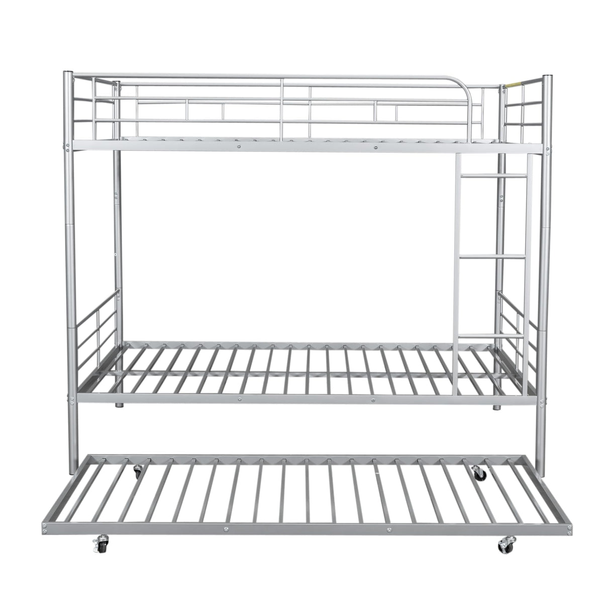 Harper & Bright Designs Full Over Full Metal Bunk Bed with Trundle, Ladder & High Guardrail, Able to Split, Noise Free, Heavy-Duty Steel Loft Bed Frame with Safety Rail for Bedroom, Dorm (Silver) Harper & Bright Designs