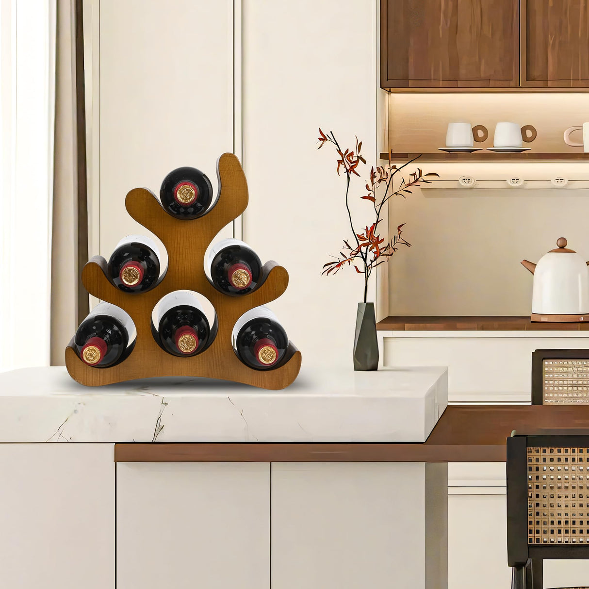 TRUDING Countertop Wine Rack - 6 Bottle Wooden Wine Rack - Freestanding Wine Bottle Holder Stand - Wine Storage Rack for Cabinet Pantry Bar Kitchen (Brown) TRUDING