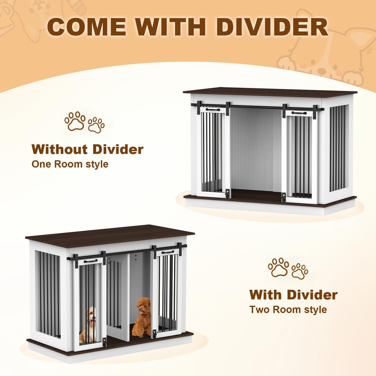 RQZ Double Dog Crate Furniture for 2 Dogs Heavy Duty Wood Dog Cage Table with 2 Sliding Doors and Removable Divider Large Wooden Dog Kennel Indoor for Medium Large Dogs (46.4" L x 23.4" W x 35.0" H) RQZ