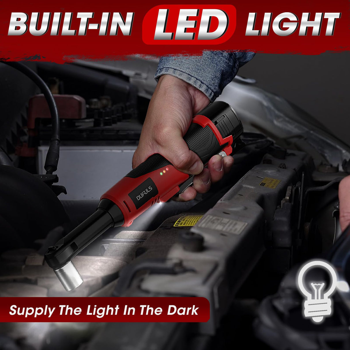 Dufuls 3/8" 18V Extended Cordless Ratchet Wrench, 550RPM 40 Ft-Lbs 4 Inch Electric Ratchet Driver with 2Pcs 2000 mAh Batteries & Charger, Battery Powered Ratchet Wrenches with 8 Sockets Dufuls