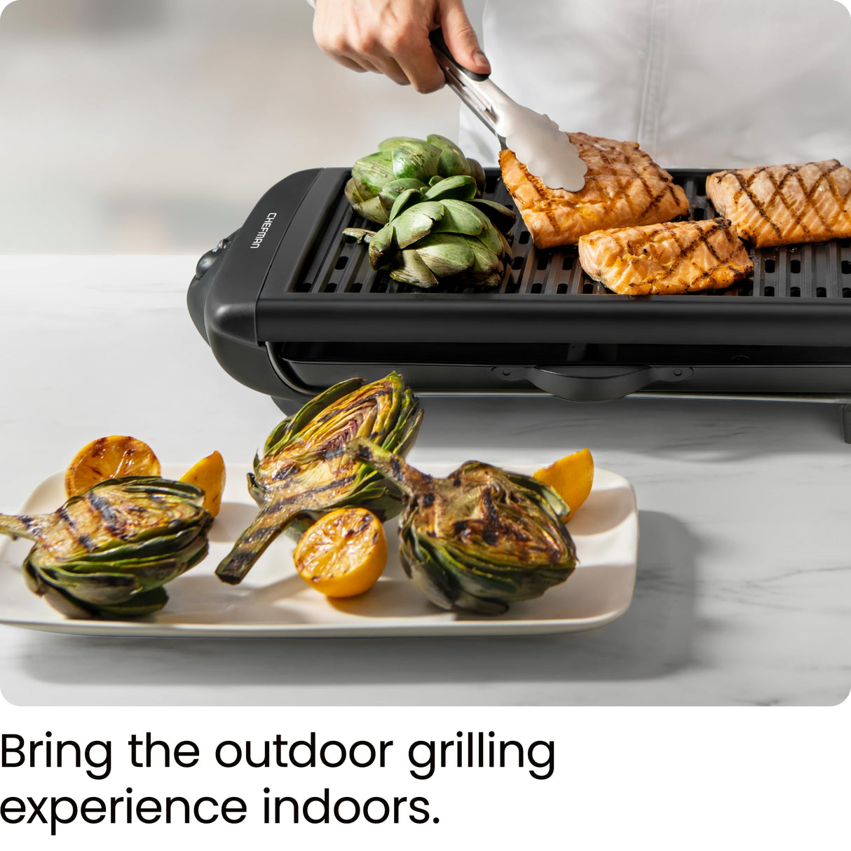 Chefman Electric Smokeless Indoor Grill w/ Non-Stick Cooking Surface & Adjustable Temperature Knob from Warm to Sear for Customized BBQing, Dishwasher Safe Removable Water Tray, Black Chefman