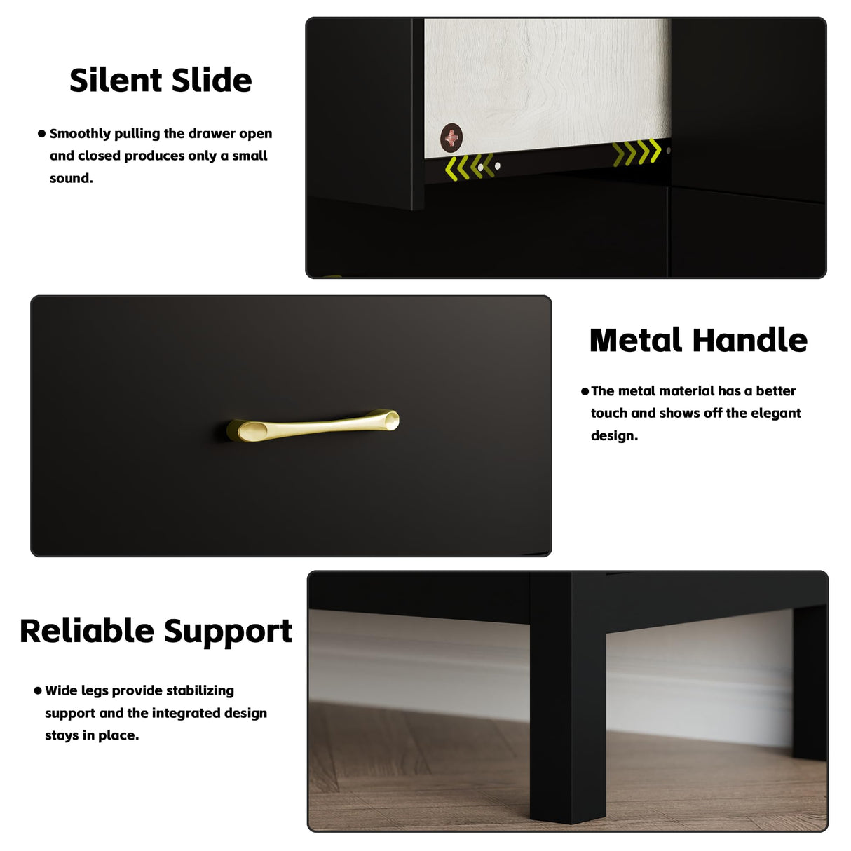 Tradare Black Dresser for Bedroom, 7 Drawer Wood Double Dresser with Golden Handles, Wide Chest of Organizer Storage Drawers for Living Room, Hallway, Entryway Tradare