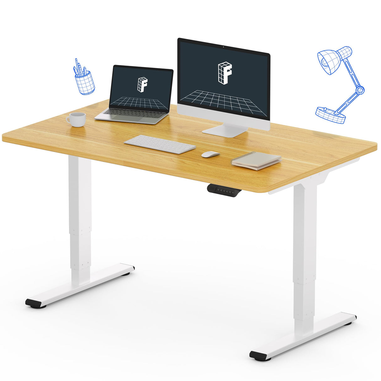 FLEXISPOT E6 Essential 3 Stages Dual Motor Electric Standing Desk 48x30 Inch Whole-Piece Board Height Adjustable Desk Electric Sit Stand Desk(White Frame + Maple Desktop, 2 Packages) FLEXISPOT