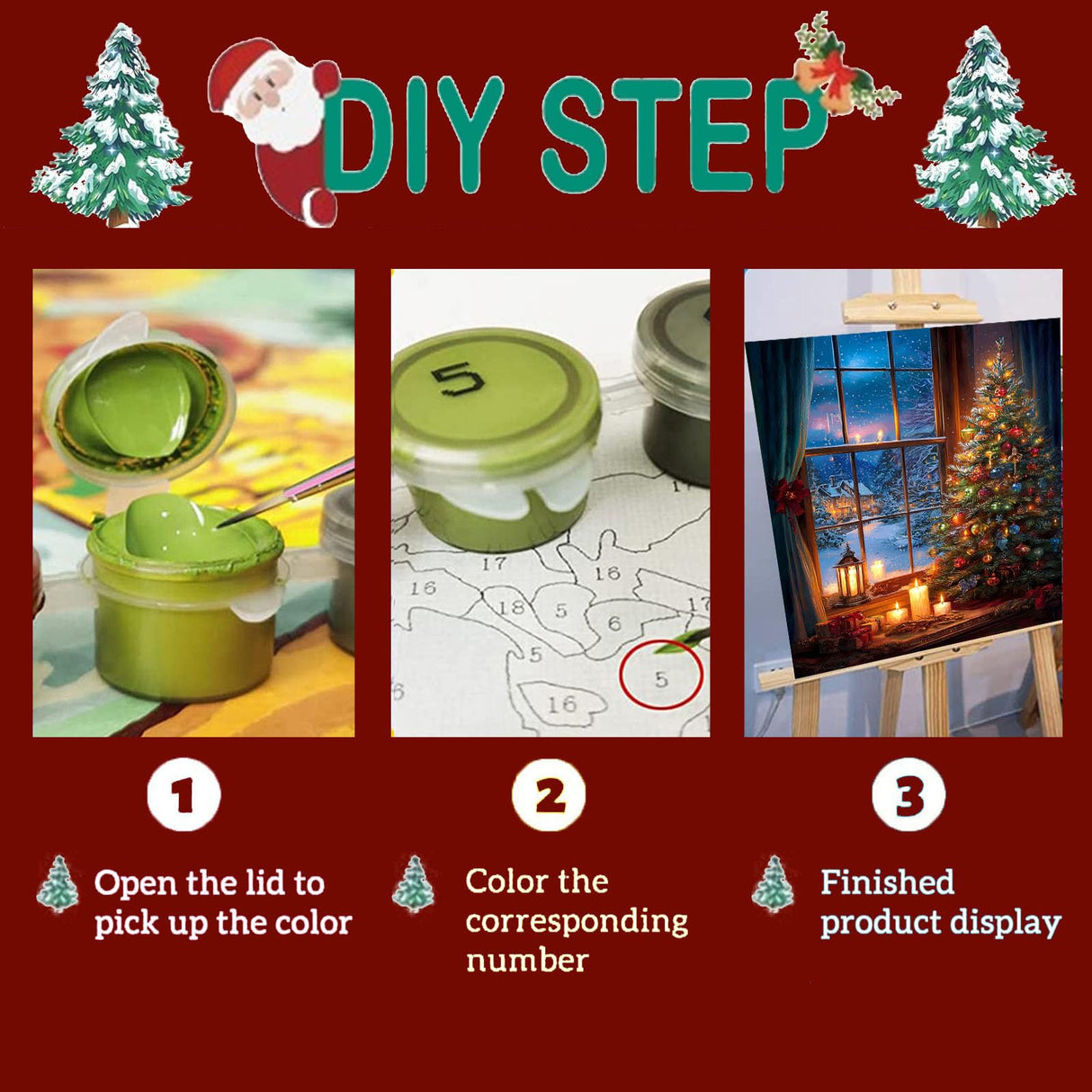 xackcme Christmas Tree Paint by Numbers for Adults, Christmas Paint by Number on Canvas Without Frame, DIY Xmas Oil Painting for Gift Home Wall Decor (16x20 inch) xackcme