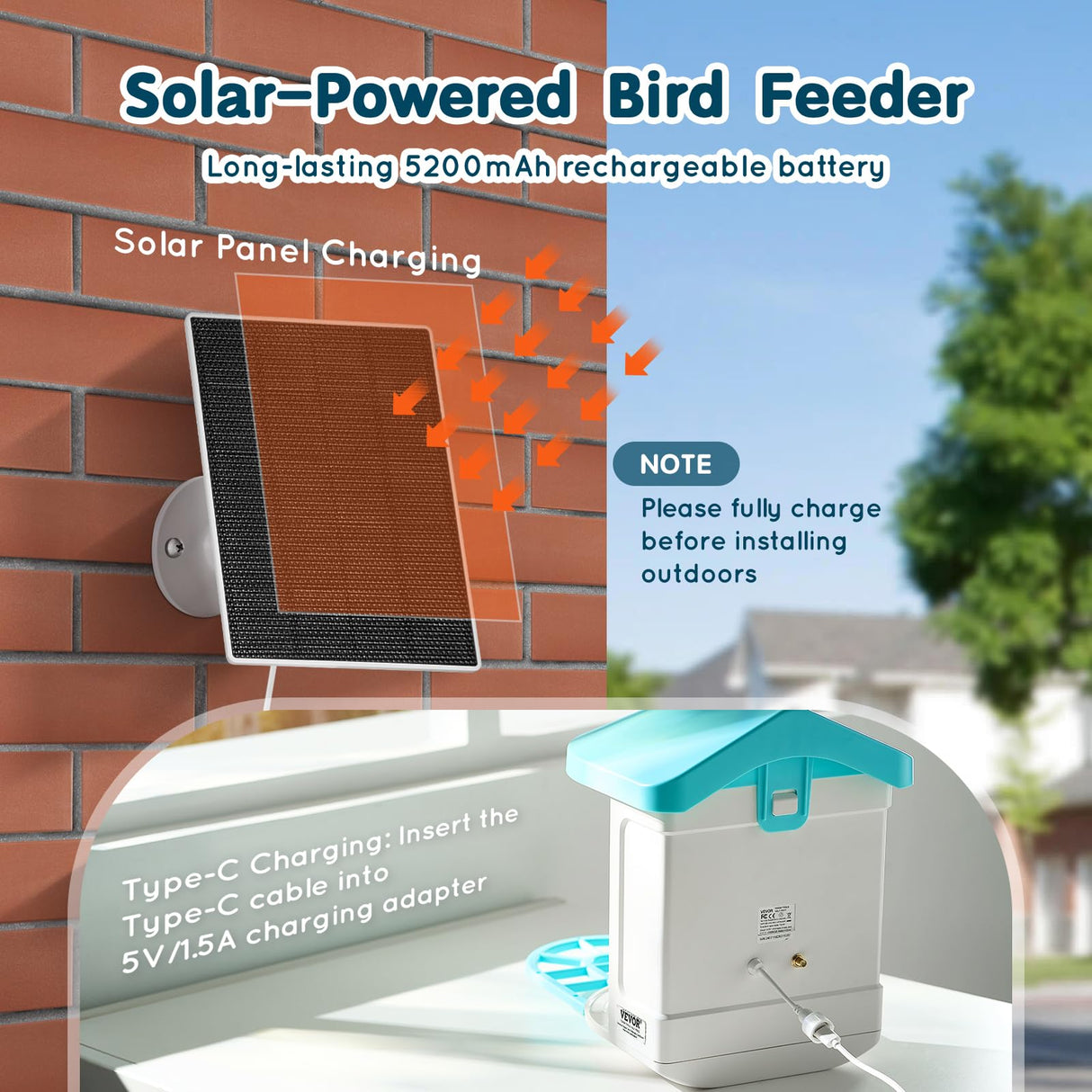 VEVOR Bird Feeder with Camera, Smart Bird House Camera Solar Powered, Wireless Vedio Birdhouse with AI Identify Resolution, 2K Full HD, Auto Detect & Notify, Ideal Present Choice for Bird Lover VEVOR