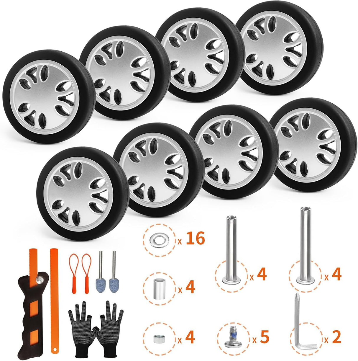 Luggage Wheels Replacement Set 8PCS 2inch TPU Rubber Wheel Convenient Upgrade Sets Smooth Silent for Suitcase Spinner Trolley Bag Drawbar Travel Box Caster Repair ASUNTOM