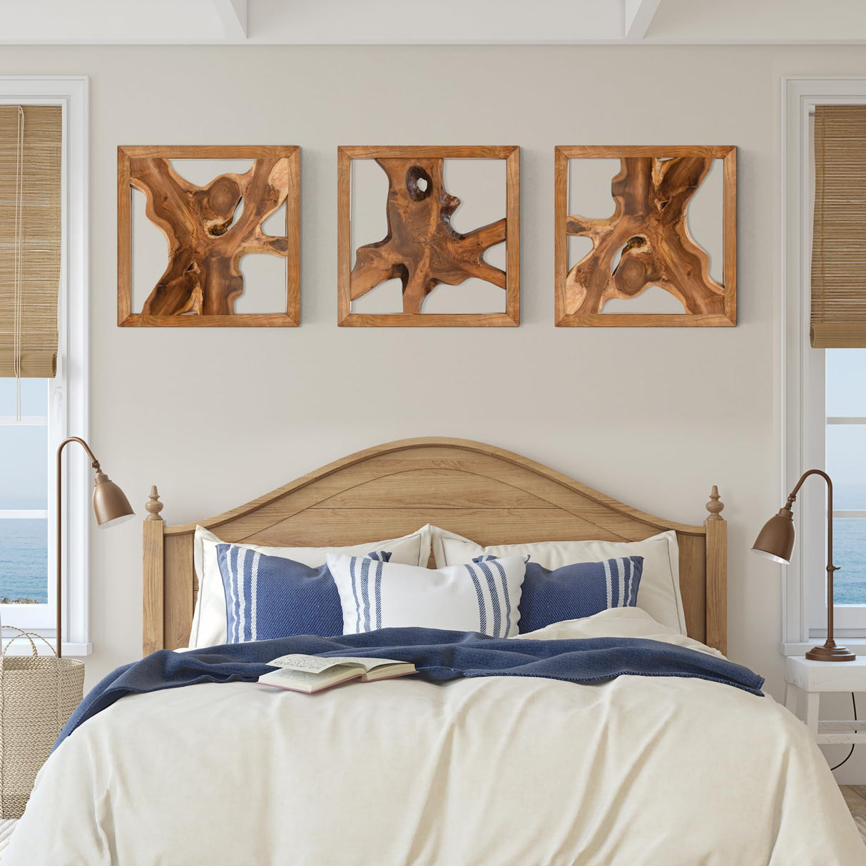 JOLLYMER Live Edge Teak Wood Wall Decor, Rustic Wooden Wall Art, Handcrafted Home Decoration for Living Room Bedroom Office, 17"x17" Natural Frame JOLLYMER