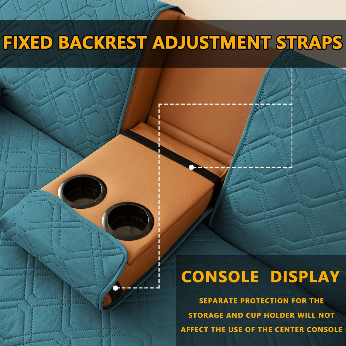 ZYXFYY 4-Piece Waterproof Click Clack Sofa Bed Cover - 3 Seater, Quilted Convertible Folding Futon Cover with 2 Removable Armrests and 1 Cup Holder (Teal) ZYXFYY