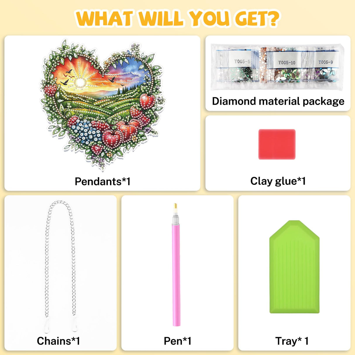 Bowetile Heart Shape Diamond Art Hanging Fruit Kits for Adults, 5D Special Shape Diamond Painting Landscape Window Pendant Kits, Gem Art Suncatchers Ornament for Home Garden Wall Decor Bowetile