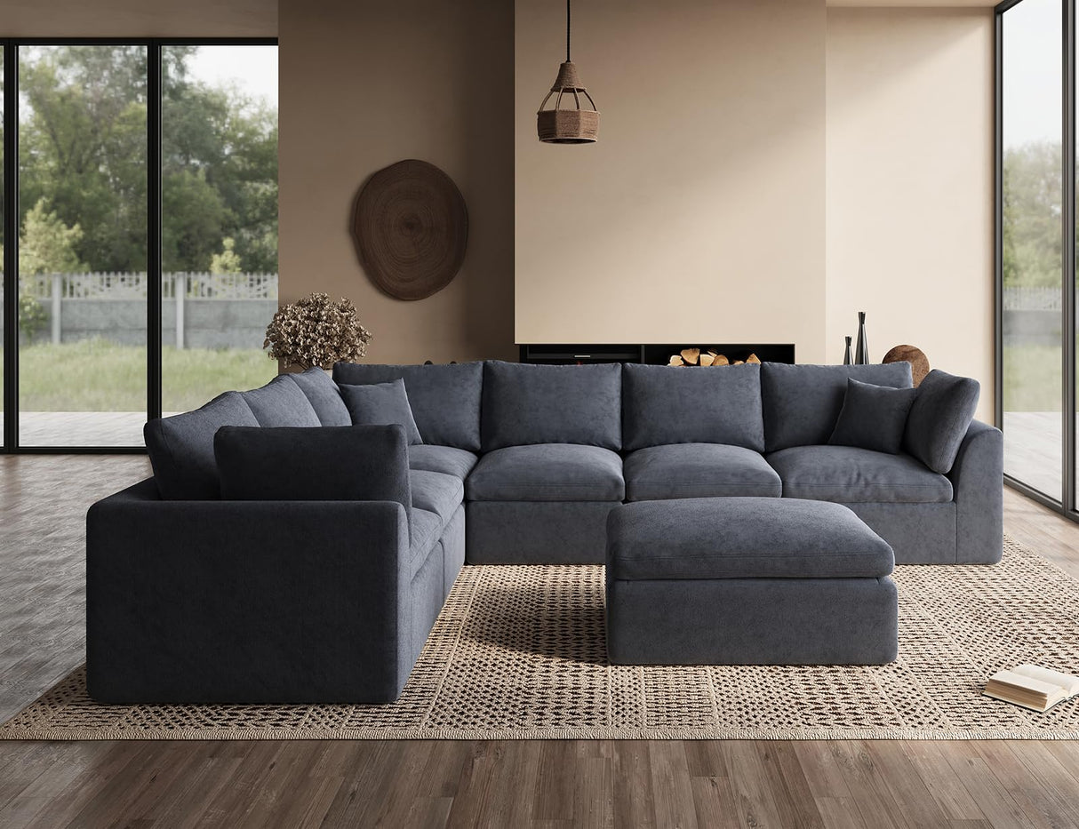 ohllob Oversized Cloud Couches for Living Room, Convertible Sectional Couch with Ottoman, 7 Seater Large Modular Sectional Sofa, Grey ohllob