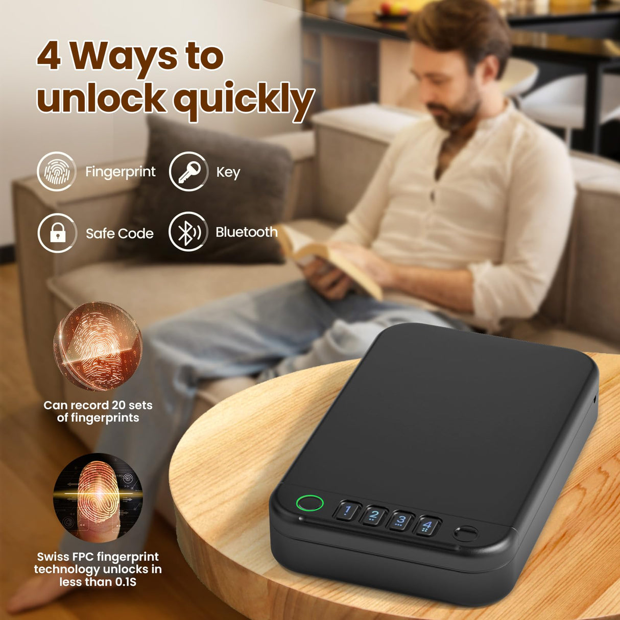 Gun Safe, Upgrade APP Control Portable Small Pistol Safe Travel Case, Biometric Gun Safes for Handgun, Fingerprint Quick Access Gun Box with Keys, Keypad and USB-C Port for Home Bedside Nightstand Car XGUNXBOX