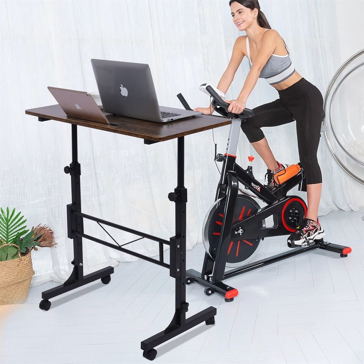 Standing Desk Adjustable Height, Mobile Stand Up Desk with Wheels Small Computer Desk Rolling Desk, Portable Laptop Desk Rustic Standing Table Sit Stand Home Office Desks 16"x31.5" Height 27"-43.5" KLSMYHOKI