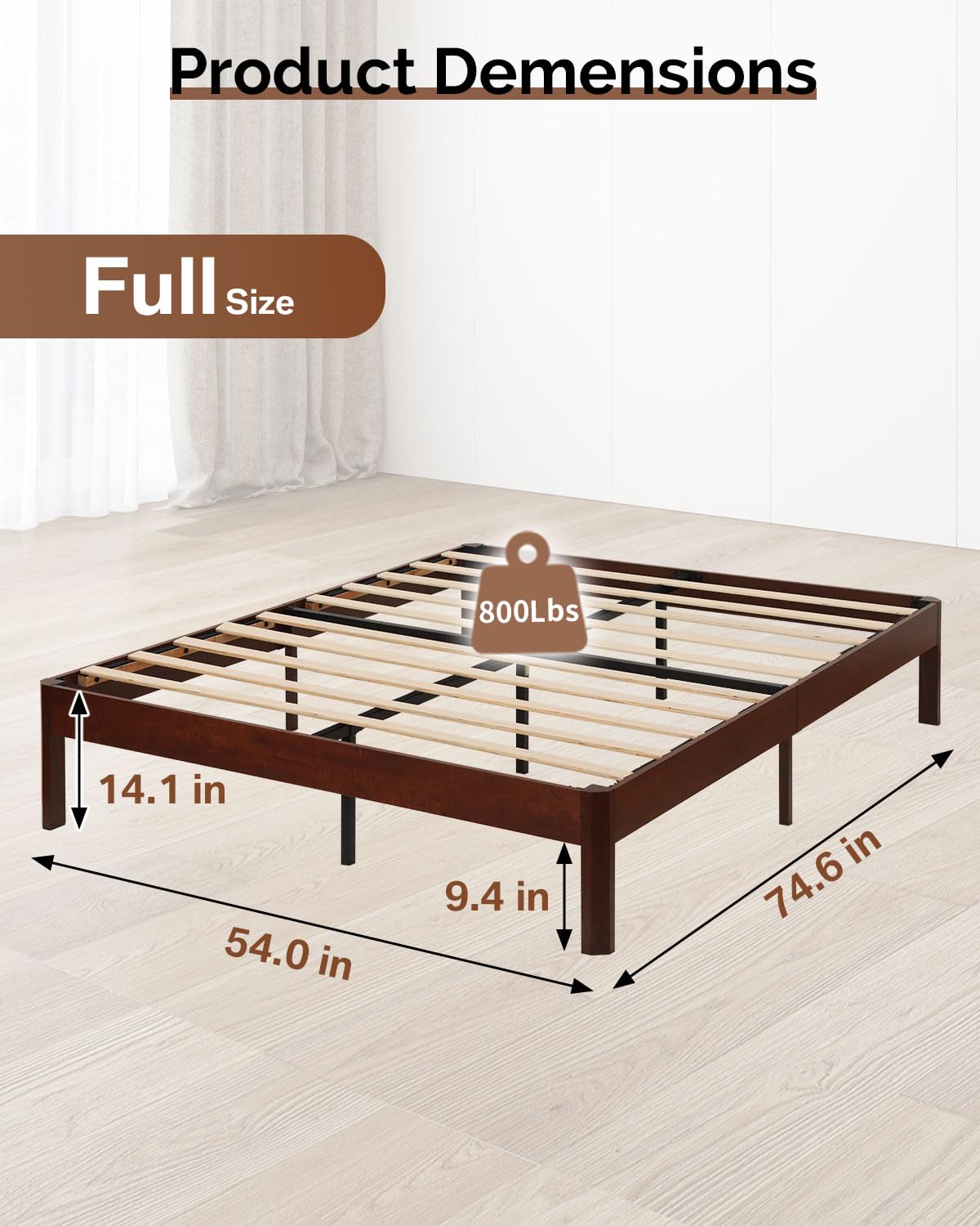 14 inch Sturdy Heavy Duty Wood Bed Frames with Wooden Slats, Full Size Platform Bed Frame, Natural Classic Design, Easy Set Up, No Box Spring Needed, Storage Space Under-Bed (Full) Generic