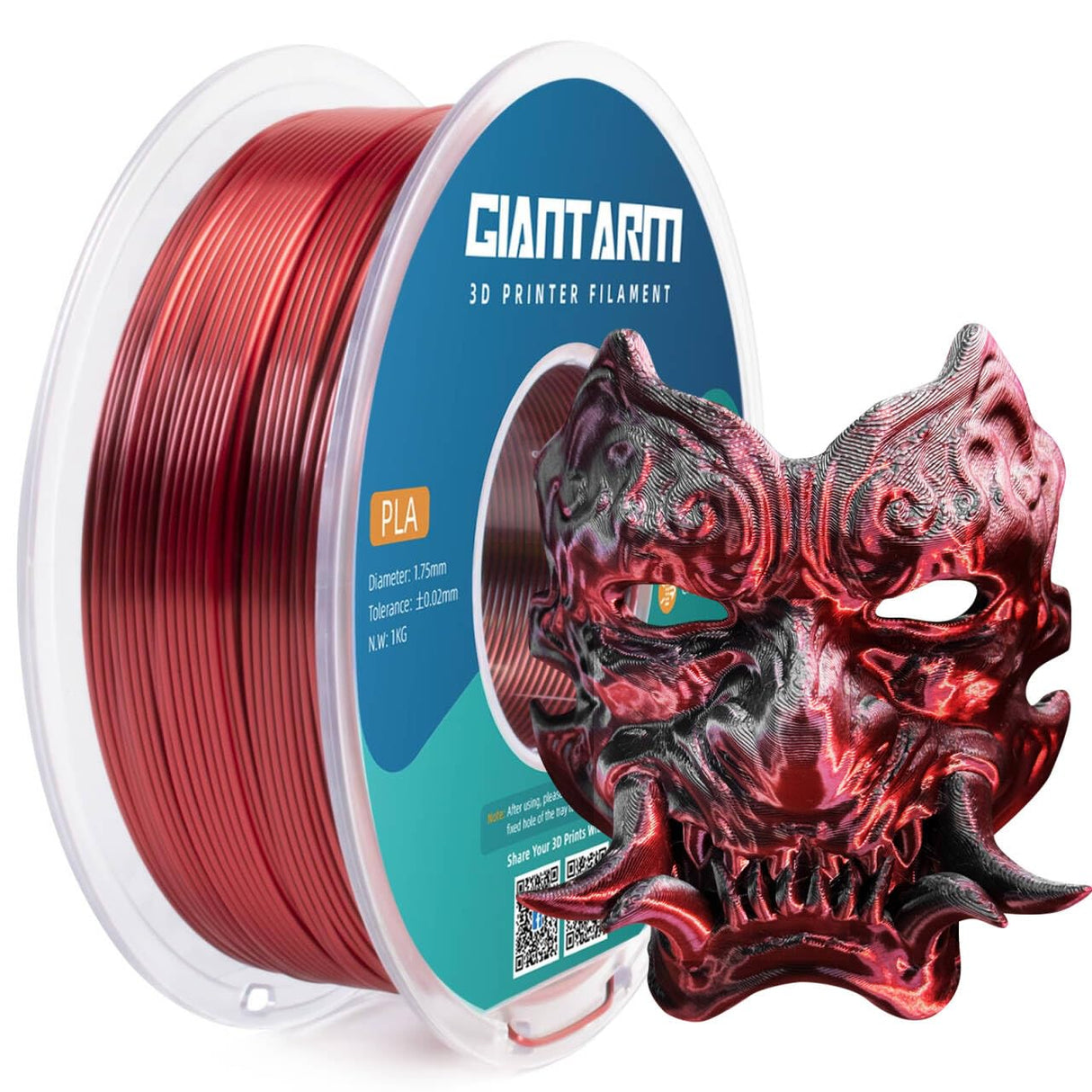 GIANTARM Dual Color PLA Filament, Silk PLA Filament 1.75mm +/-0.02mm,1KG Spool(2.2lbs) Vacuum Packaging, 3D Printing Filaments Fit Most FDM Printer GIANTARM