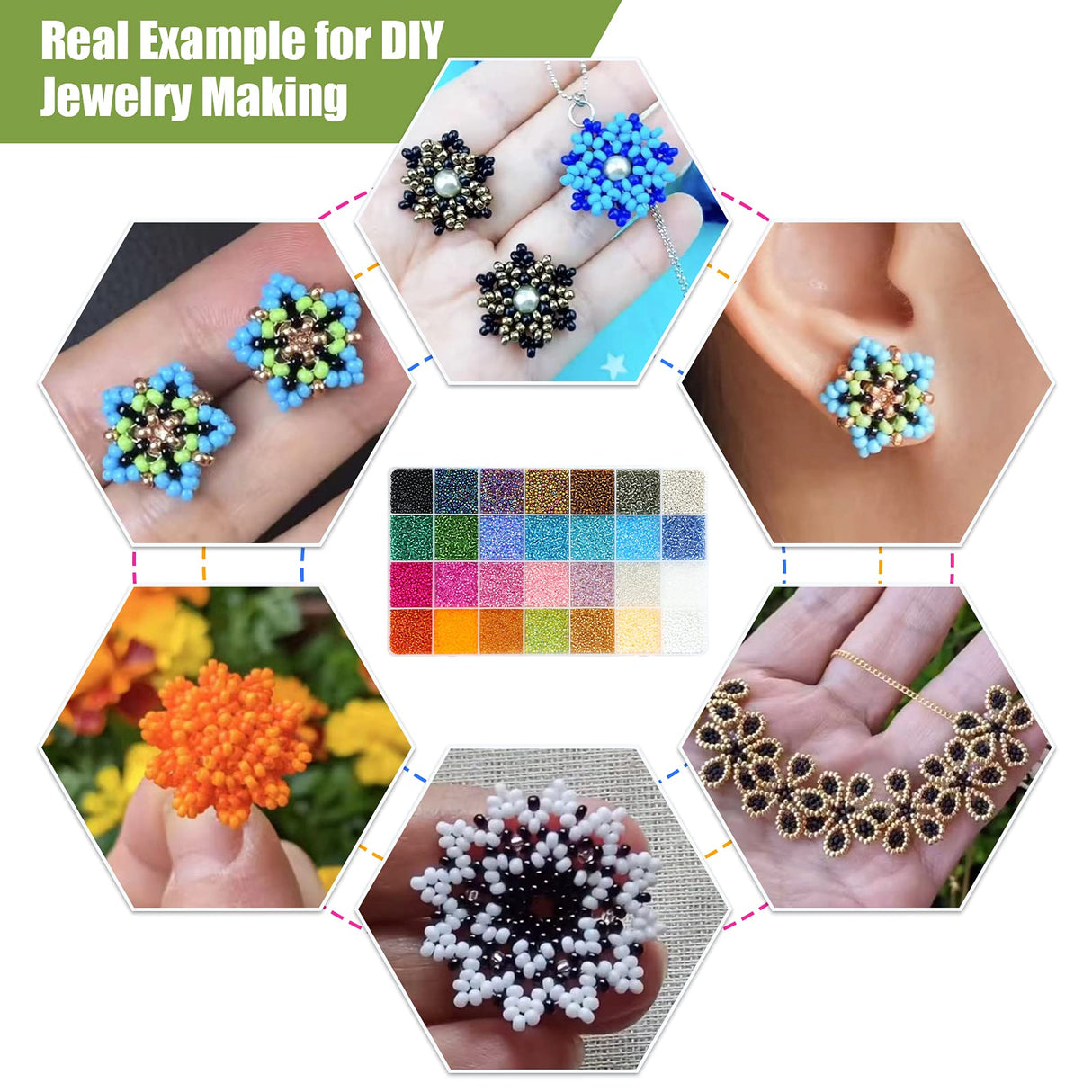 Ybxjges 24000Pcs 2mm Glass Seed Beads Kit, with 28 Colors Small Beads Kit for Girls,Women and Adults,Bracelets, Necklaces,Earring,Jewelry Making Supplies Ybxjges